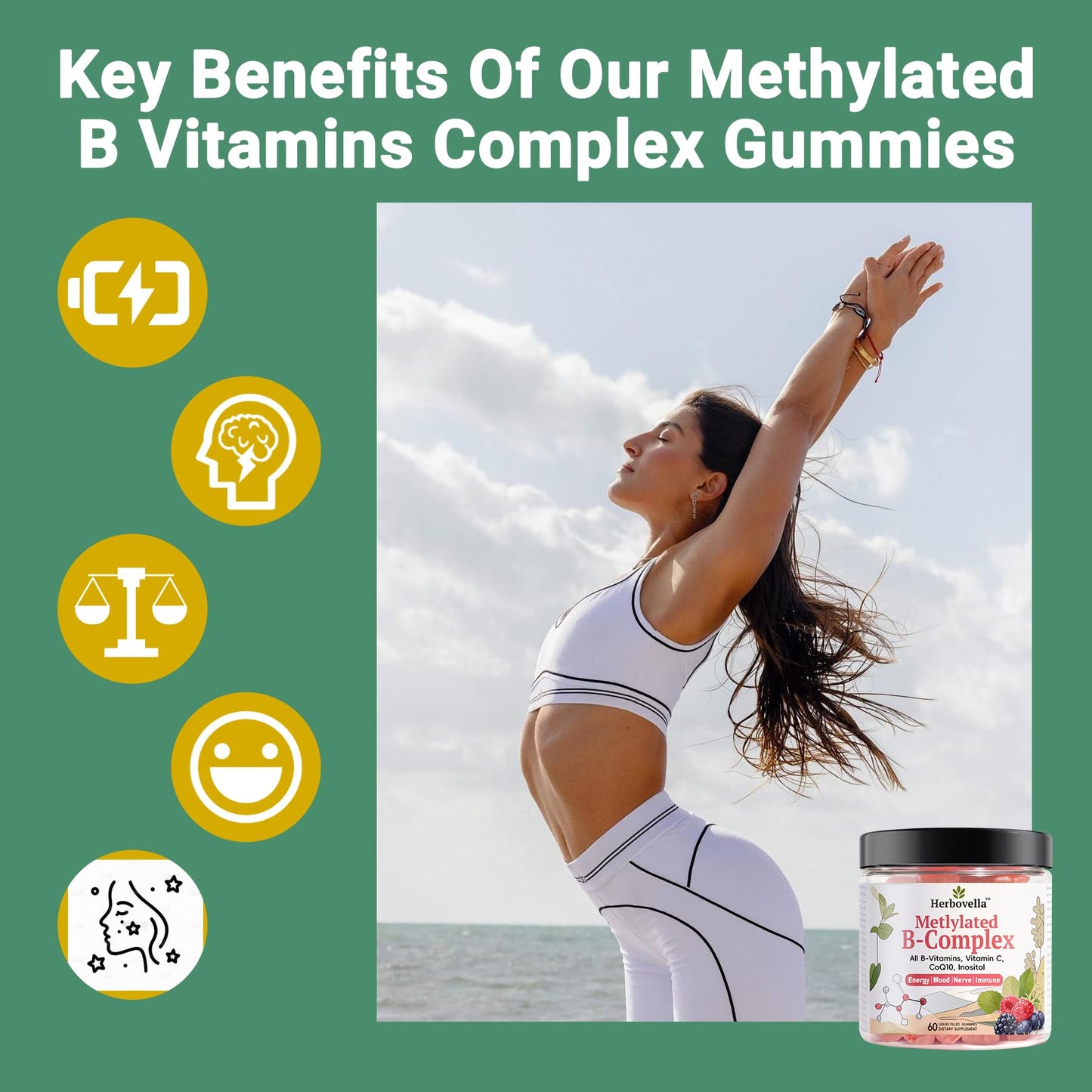 Herbovella Methylated Vitamin B Complex Gummies, 60 Count