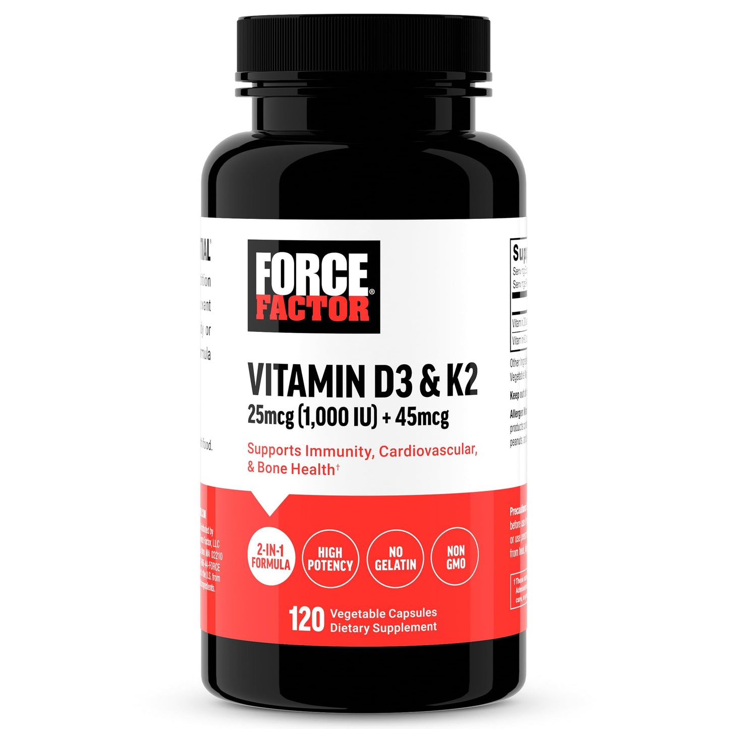 Force Factor Vitamin D3 K2 Capsules, 120 Count