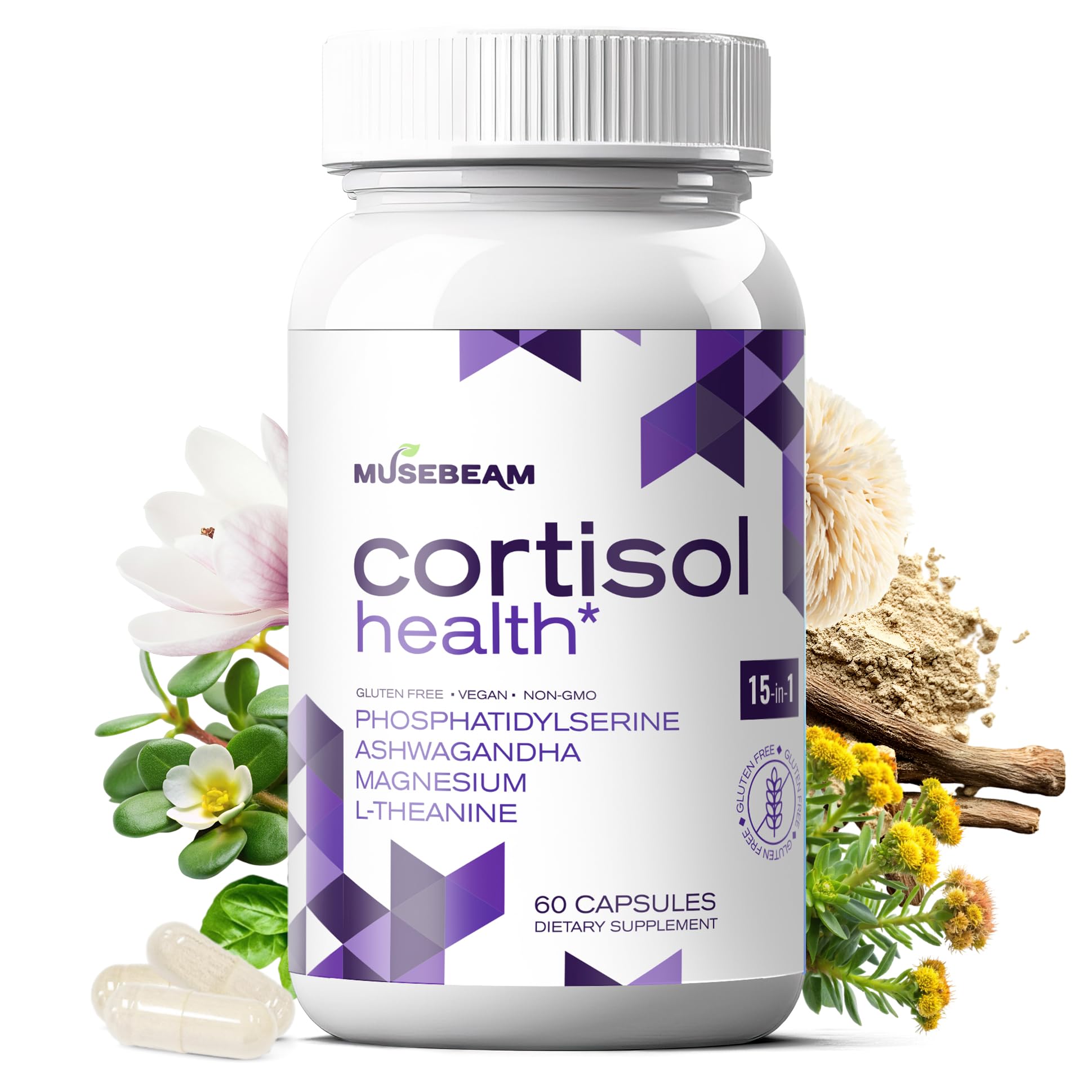 Musebeam Cortisol Detox Supplement for Women and Men - Magnesium Ashwagandha - Capsule, 60 Count