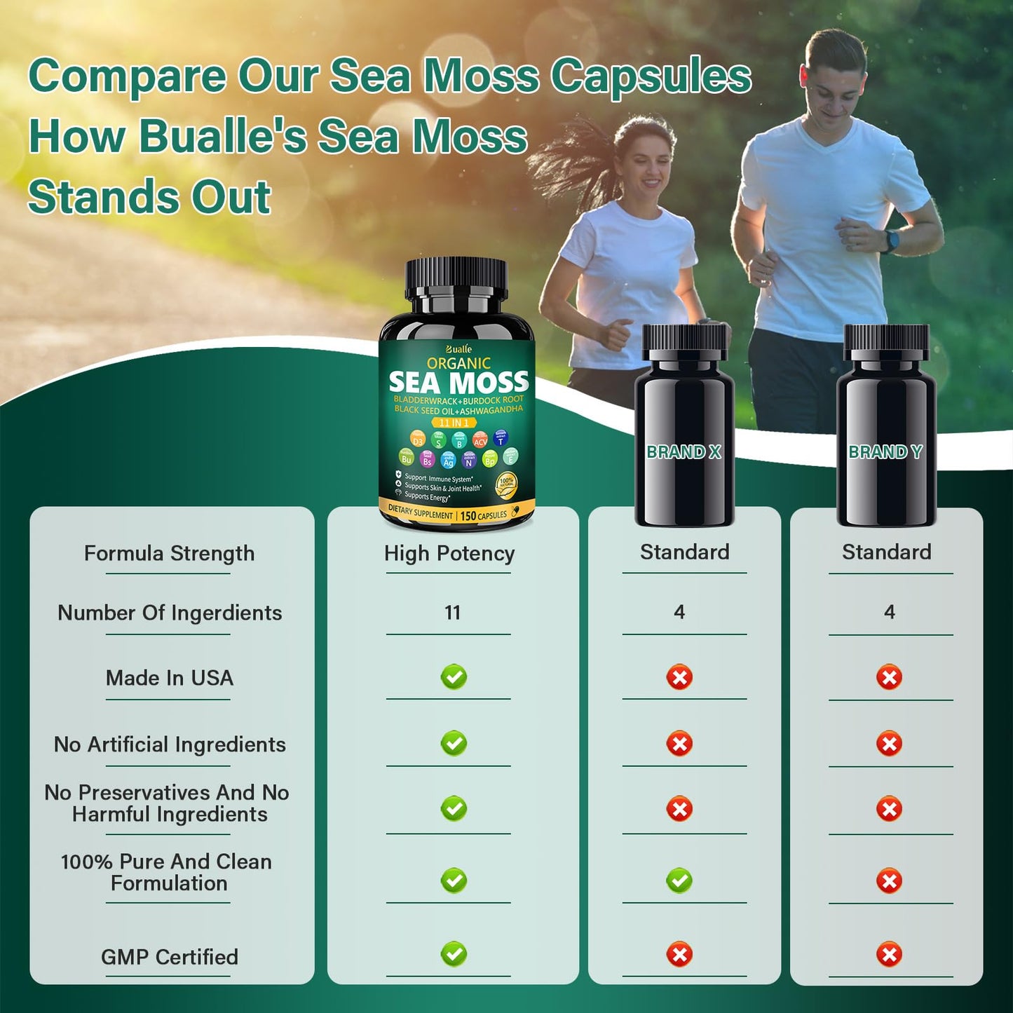 Bualle Organic Sea Moss Capsules, 150 Count