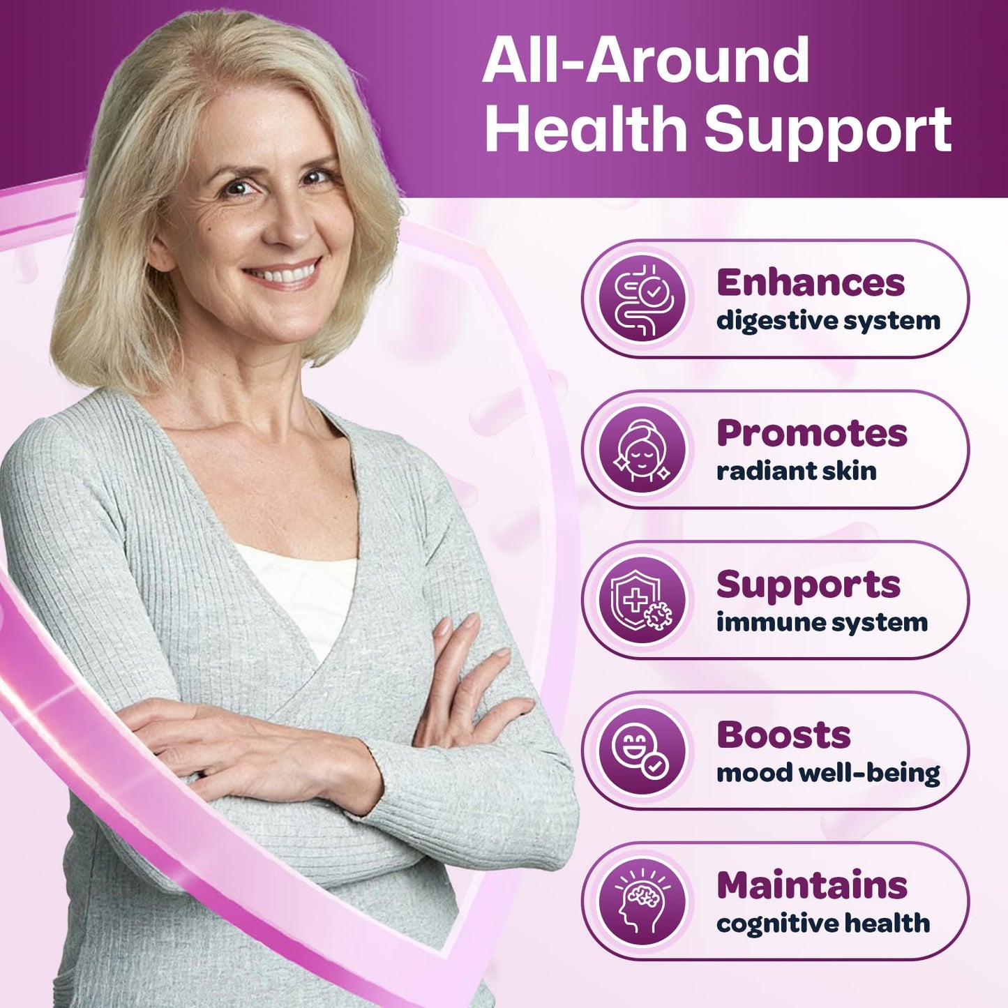 DRFOSTER Probiotics for Women Digestive Health with 60 Billion CFU 3 Spores, Skin Probiotics for Gut and Skin Health with Collagen & Biotin, 60 Capsules