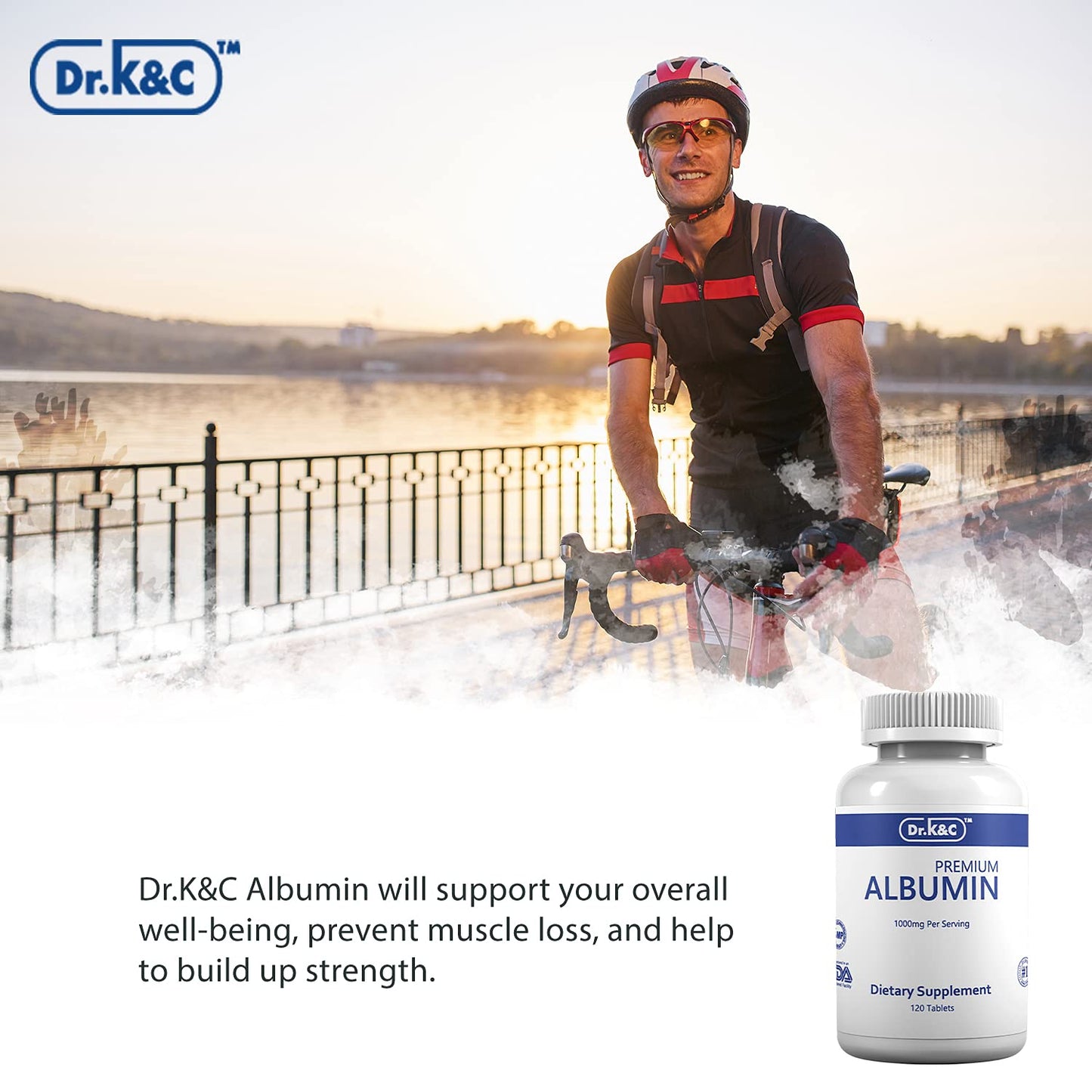 Dr.K&C Premium Albumin Protein Supplement 1000mg, Daily Energy & Wellness Support, 360 Tablets