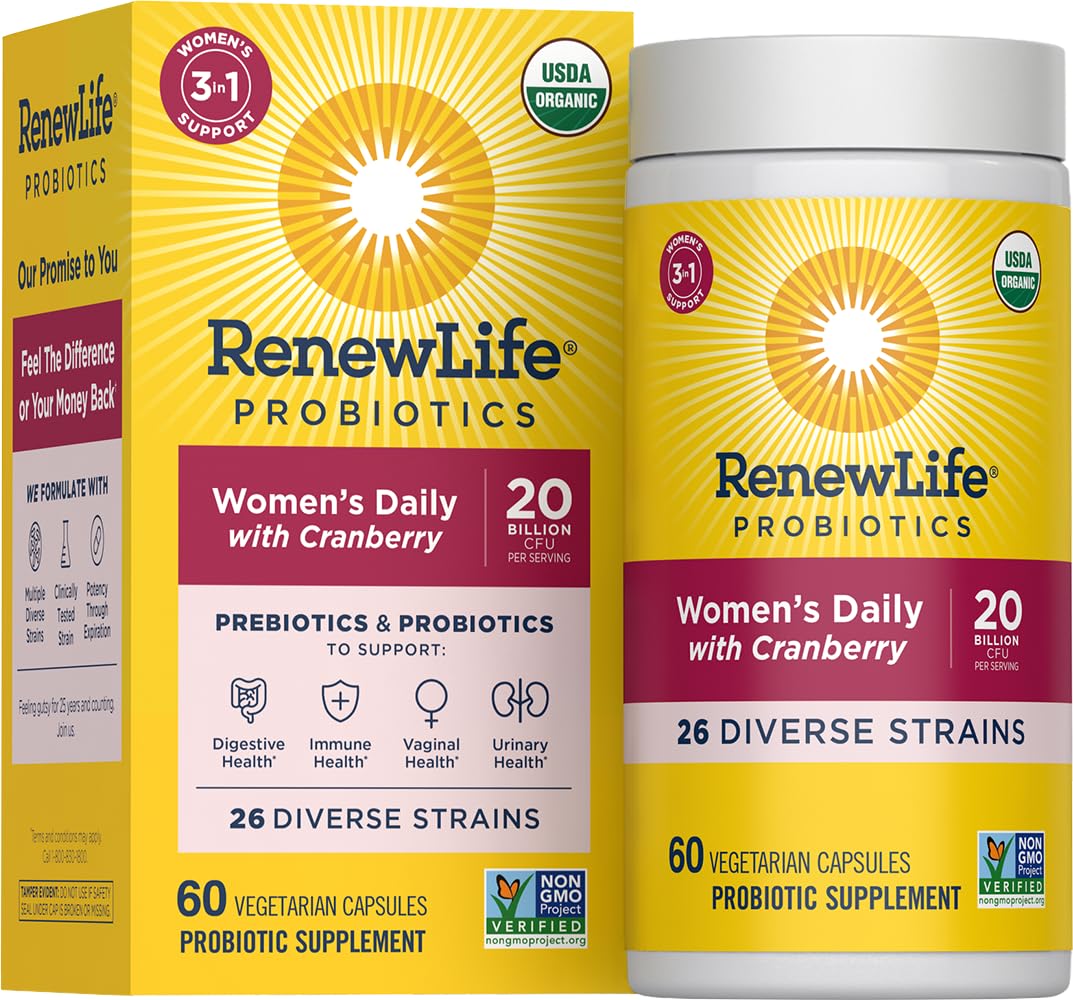 Renew Life Ultimate Flora Womens Probiotic and Prebiotic with Cranberry 20 Billion CFU Capsules, 60 Count