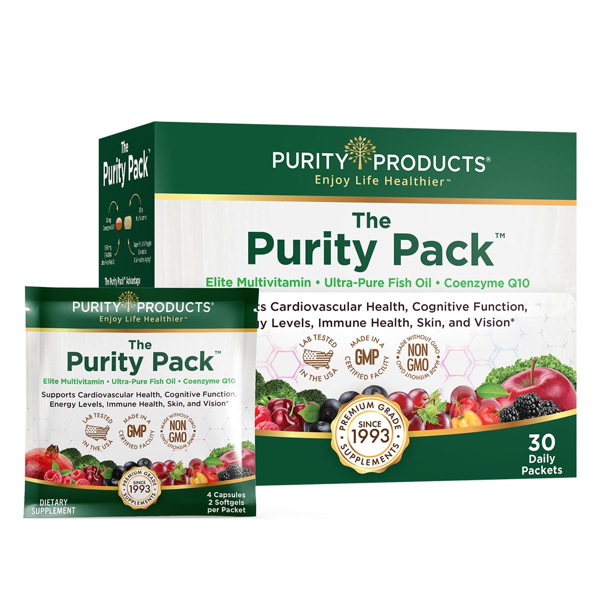 Purity Products Purity Pack Elite Multi + Fish Oil + COQ10 Softgels & Vegetarian Capsules 30 Count