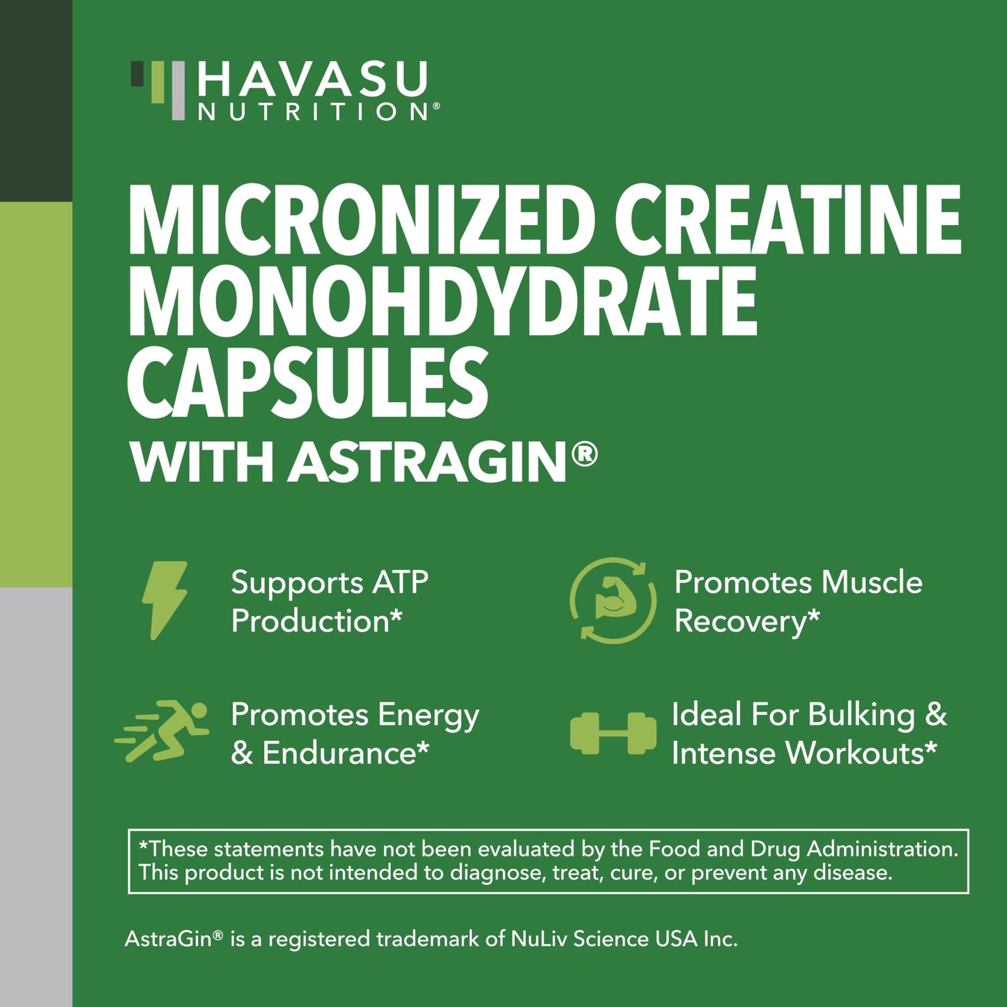 HAVASU NUTRITION Micronized Creatine Monohydrate Capsules, 120 Count