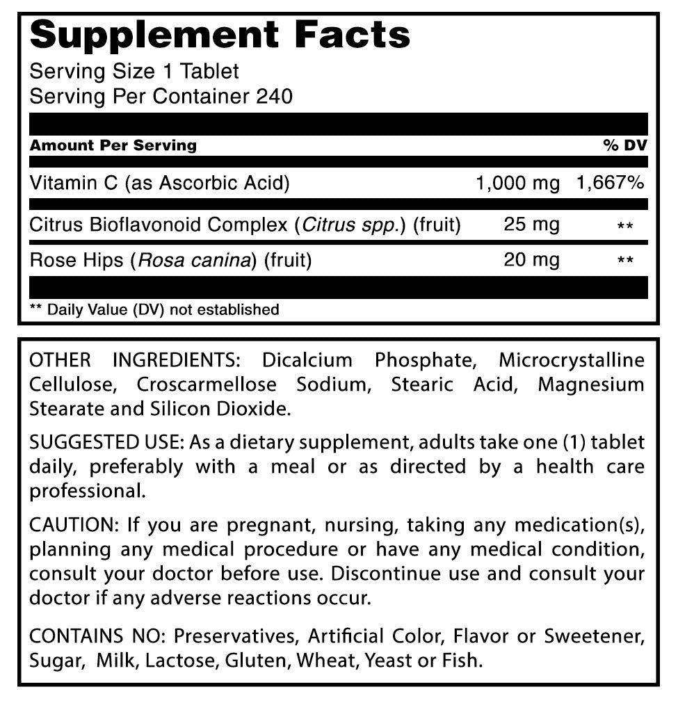Amazing Nutrition Vitamin C with Rose HIPS and Citrus Bioflavonoids 240 Tablets