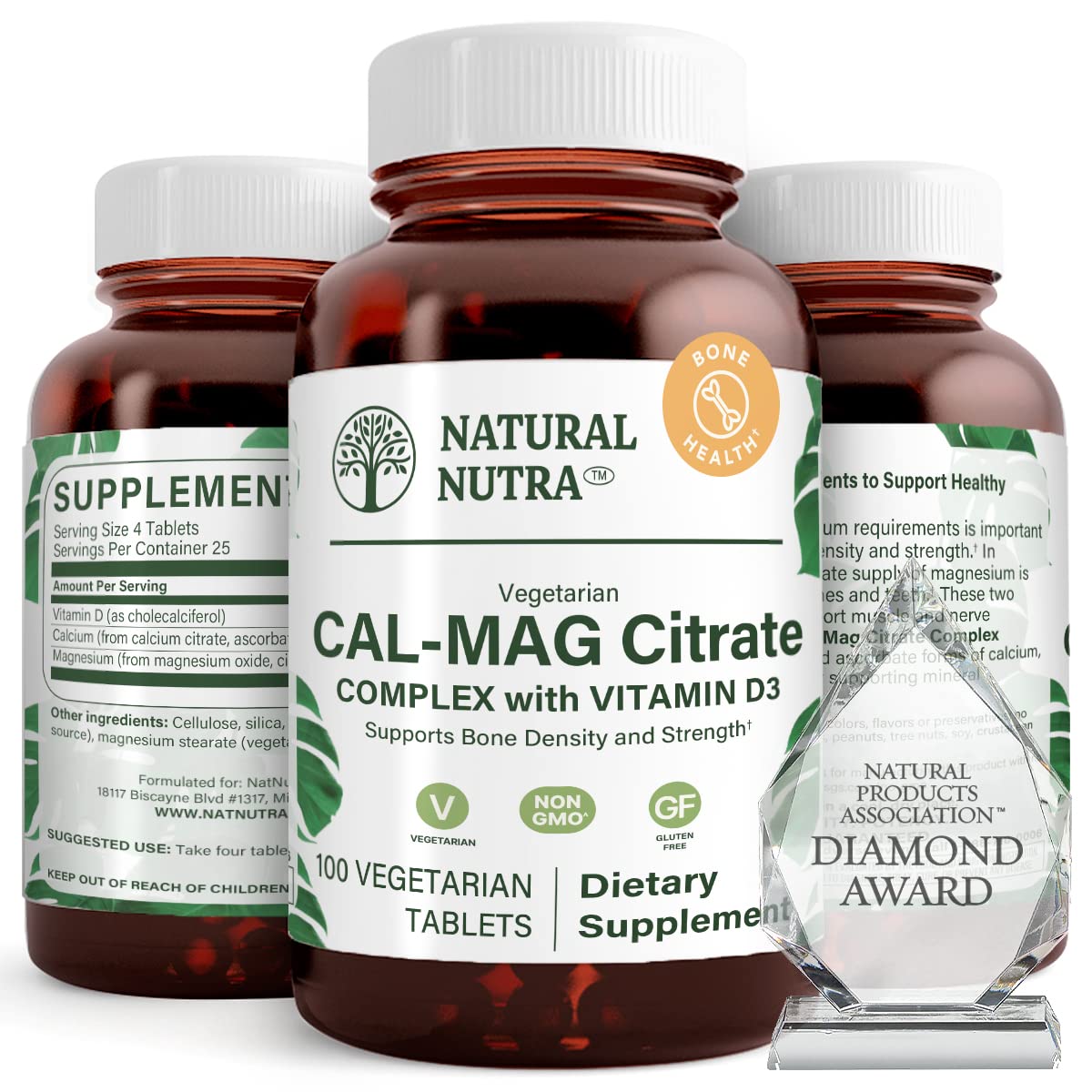 Natural Nutra Cal-Mag Citrate with Vitamin D3 1000/500 mg Complex, 100 Tablets