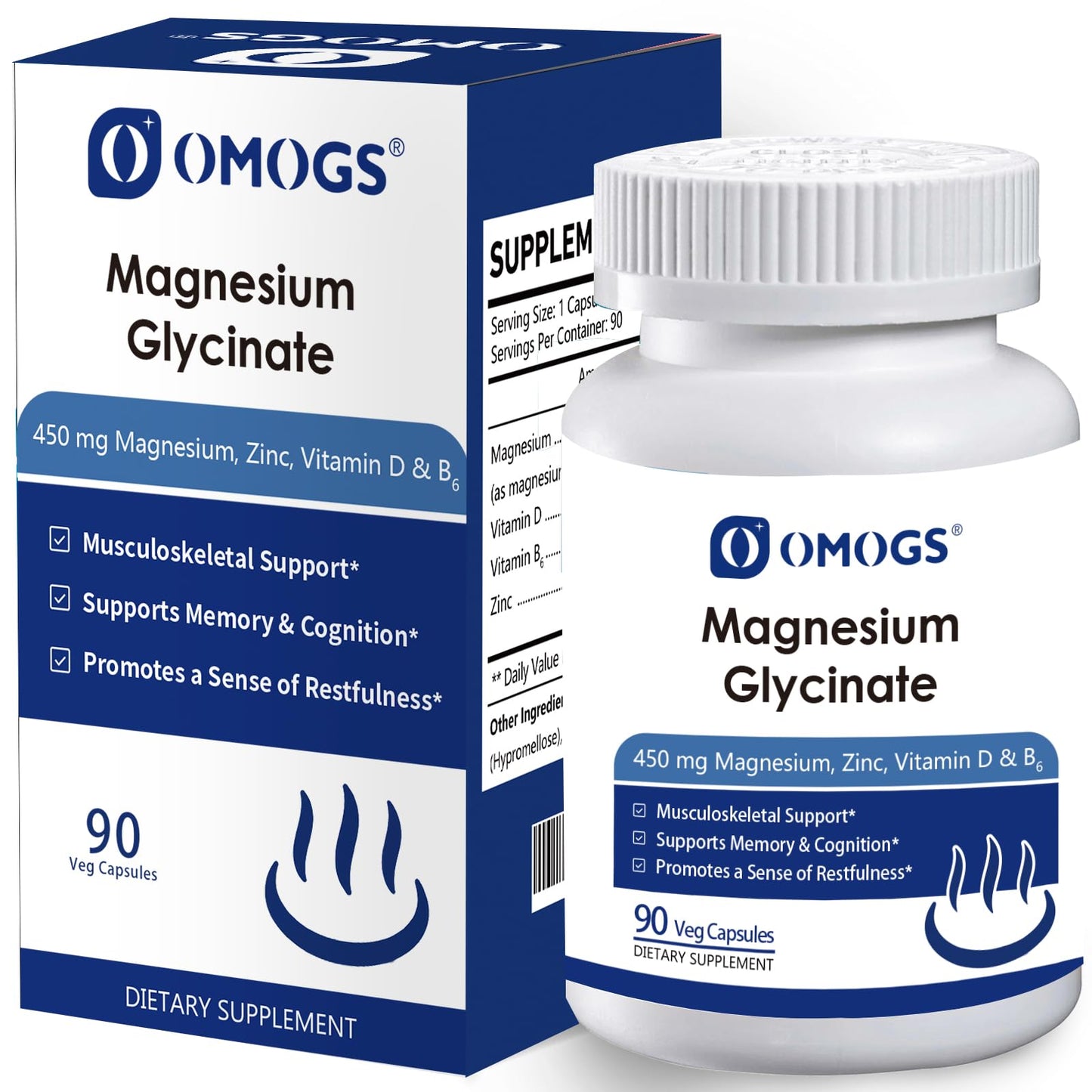 OMOGS High Absorption Magnesium Glycinate Capsules, 90 Capsules