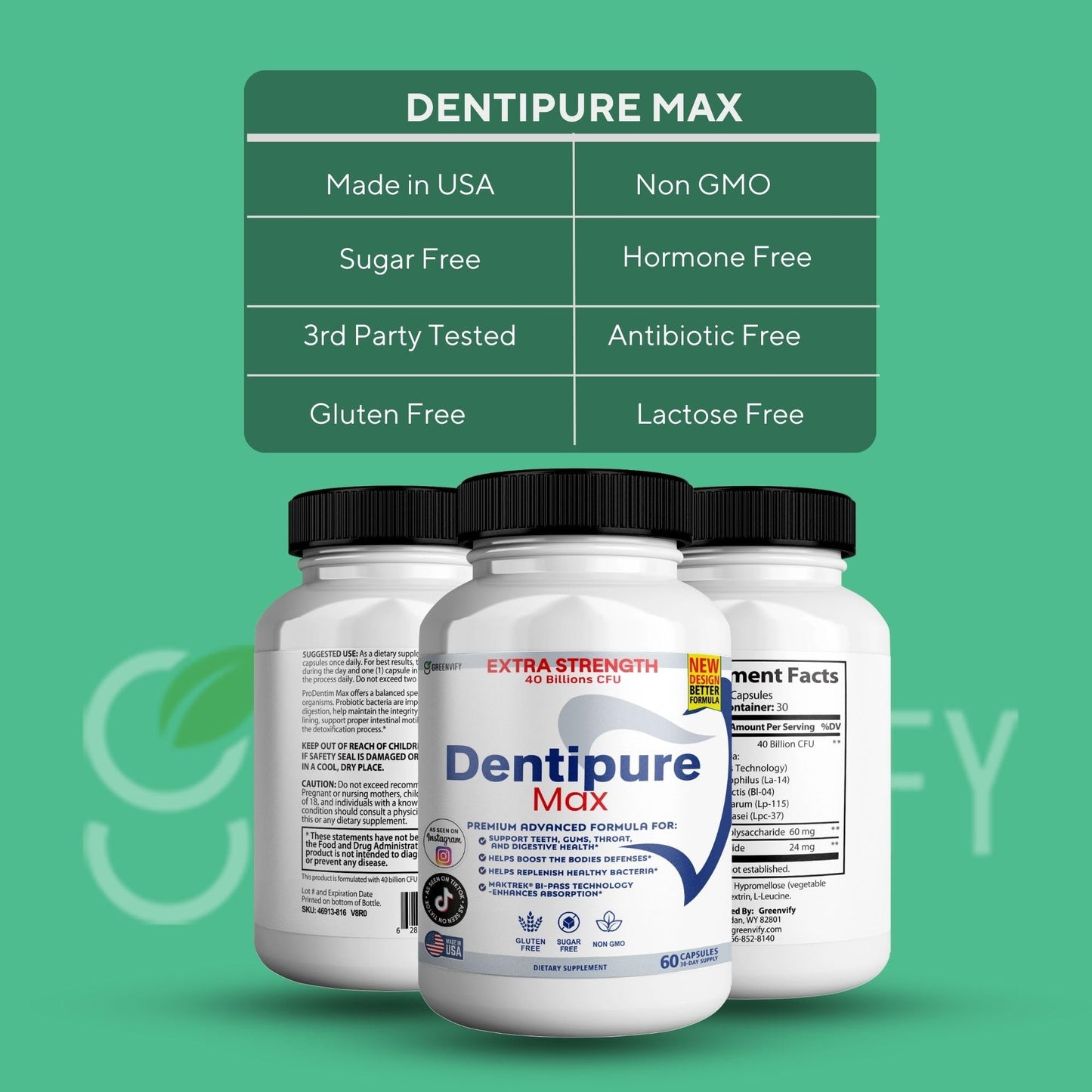 GREENVIFY Dentipure Max Probiotic Supplement Capsule, 60 Capsules
