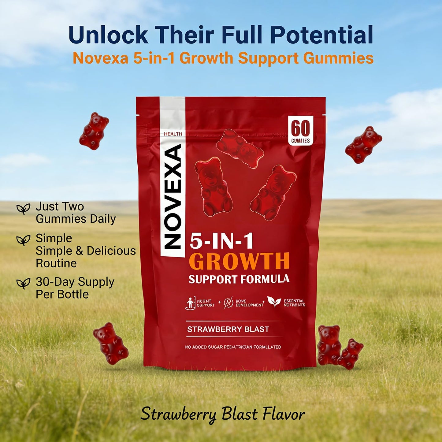 Heniqut Novexa Growth Gummies, 60 Count