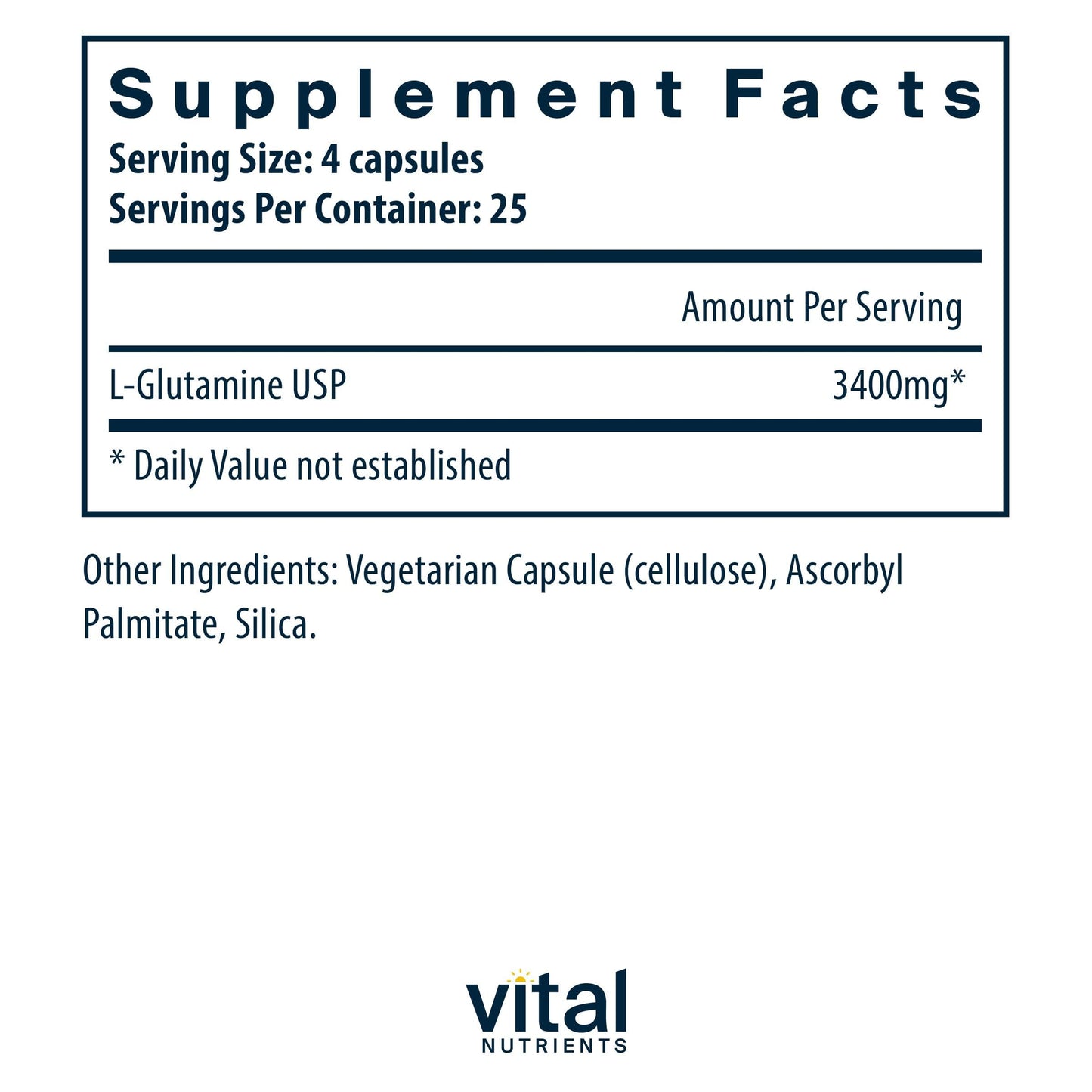 Vital Nutrients Glutamine 3400mg L-Glutamine Capsule, 90 Capsules