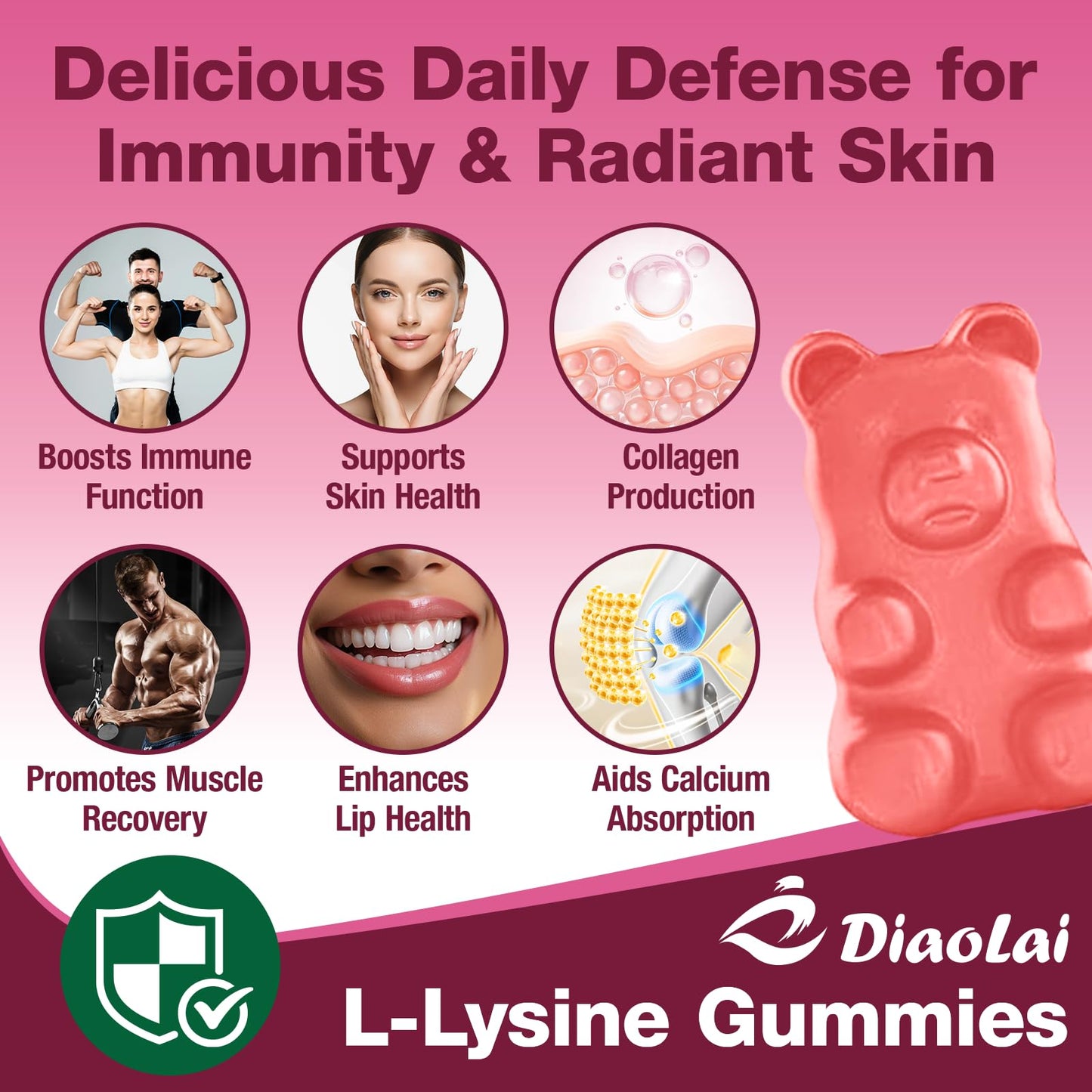 DIAOLAI L-Lysine 1200mg Gummies, 120 Count