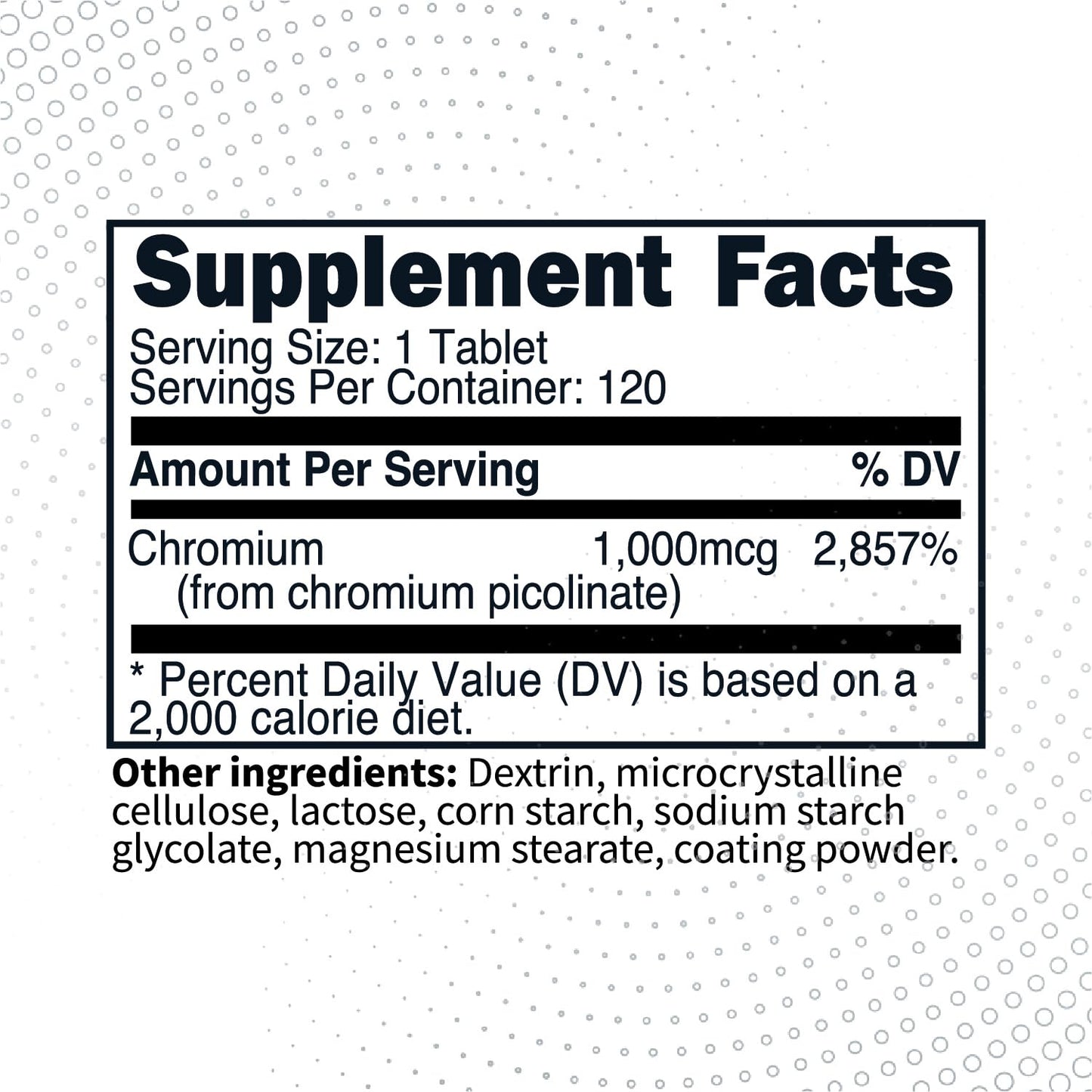 Type Zero Clean Chromium Picolinate (1000mcg) Tablets, 120 Count, Gluten-Free