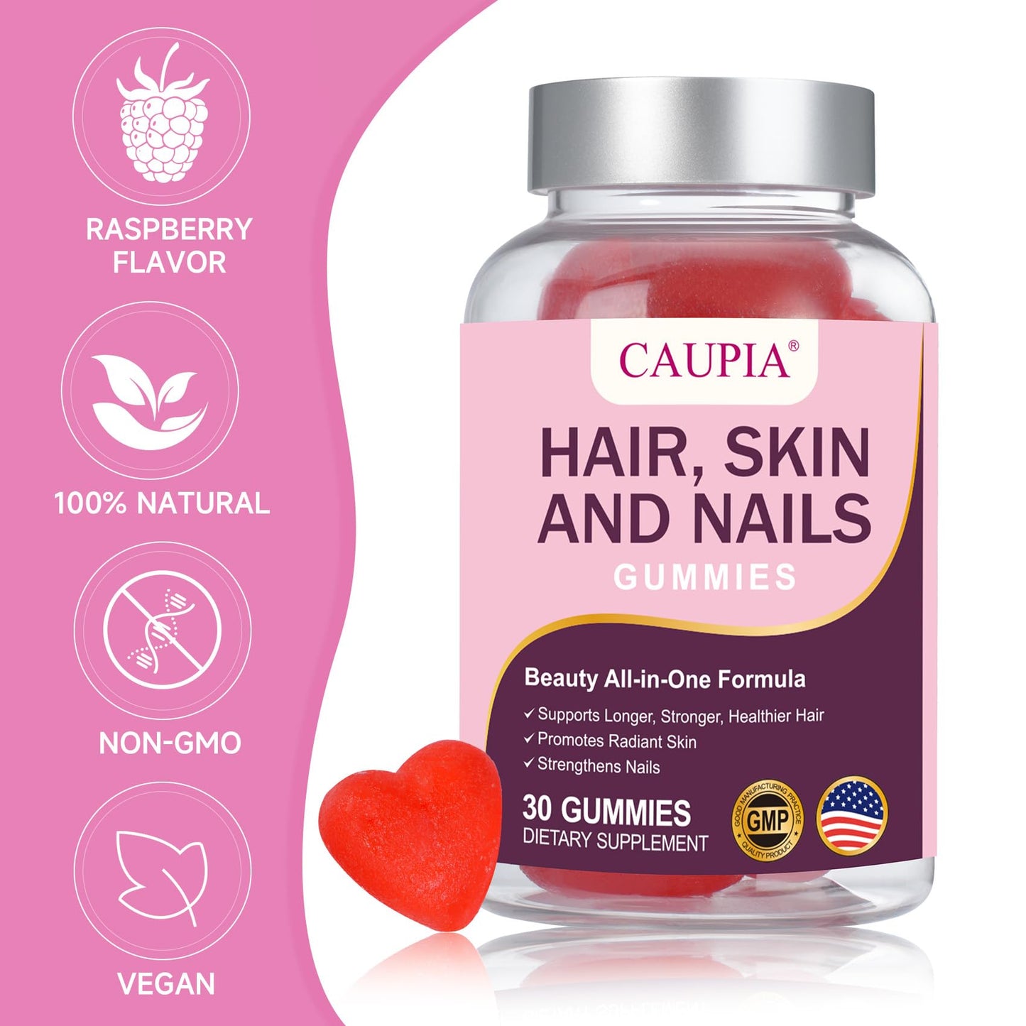 CAUPIA Hair Skin and Nails All-in-One Advanced Formula Supports Hair Growth - Skin Health & Nail Strength Capsules 30