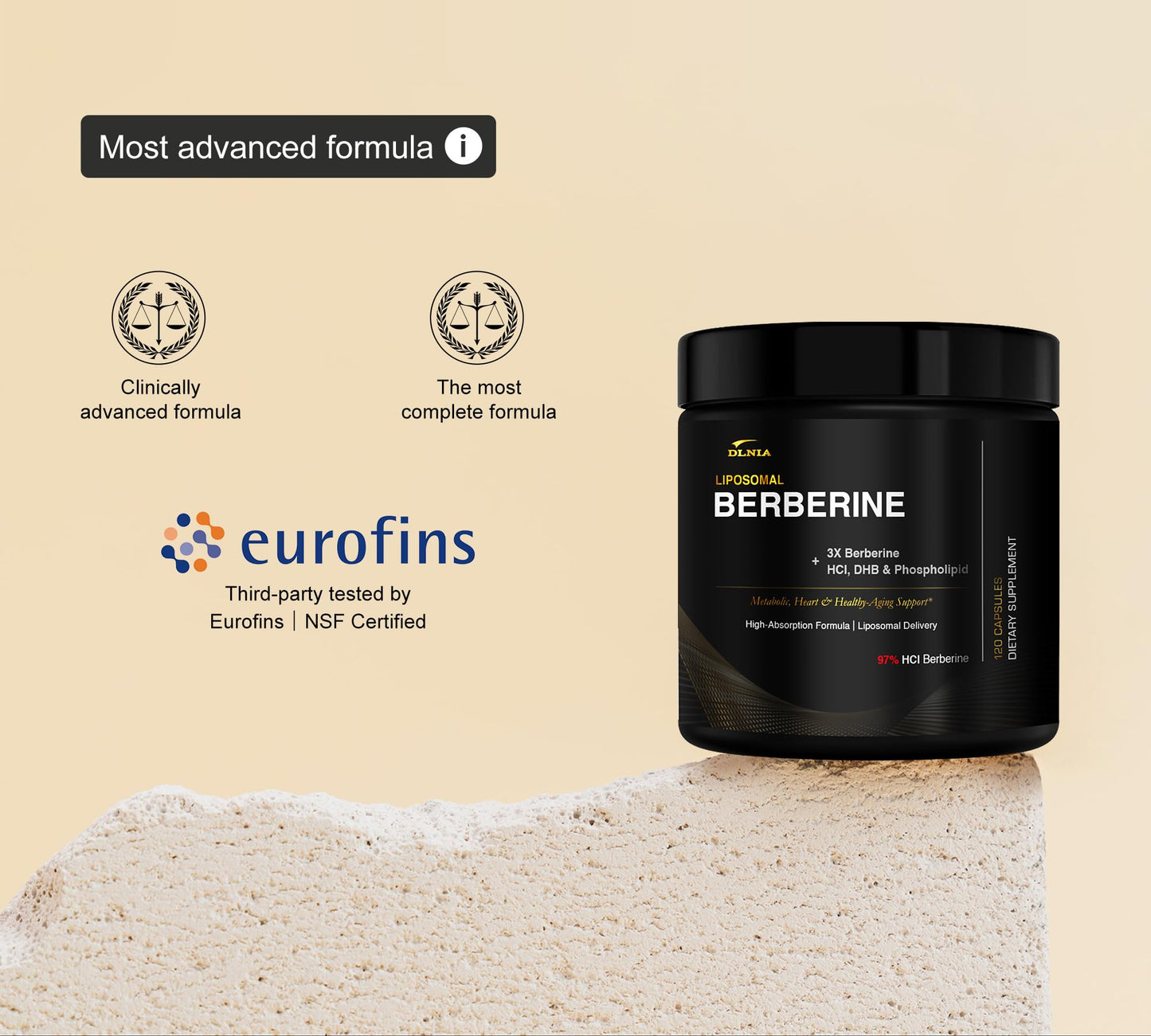 DLNIA Liposomal Berberine Supplement Capsule 60 Count – 3X Strength Berberine Matrix with DHB