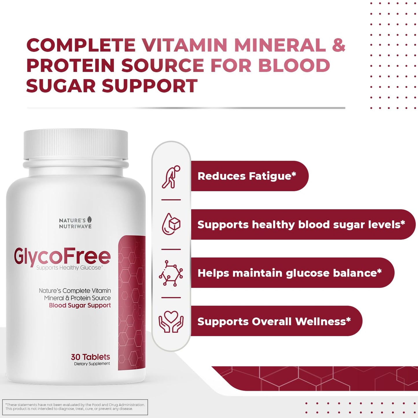 Nature’s NutriWave GLYCOFREE Supplement, Natural Plant-Based Blend with Berberine, Bitter Melon, Cinnamon, Inulin 30 Tablets