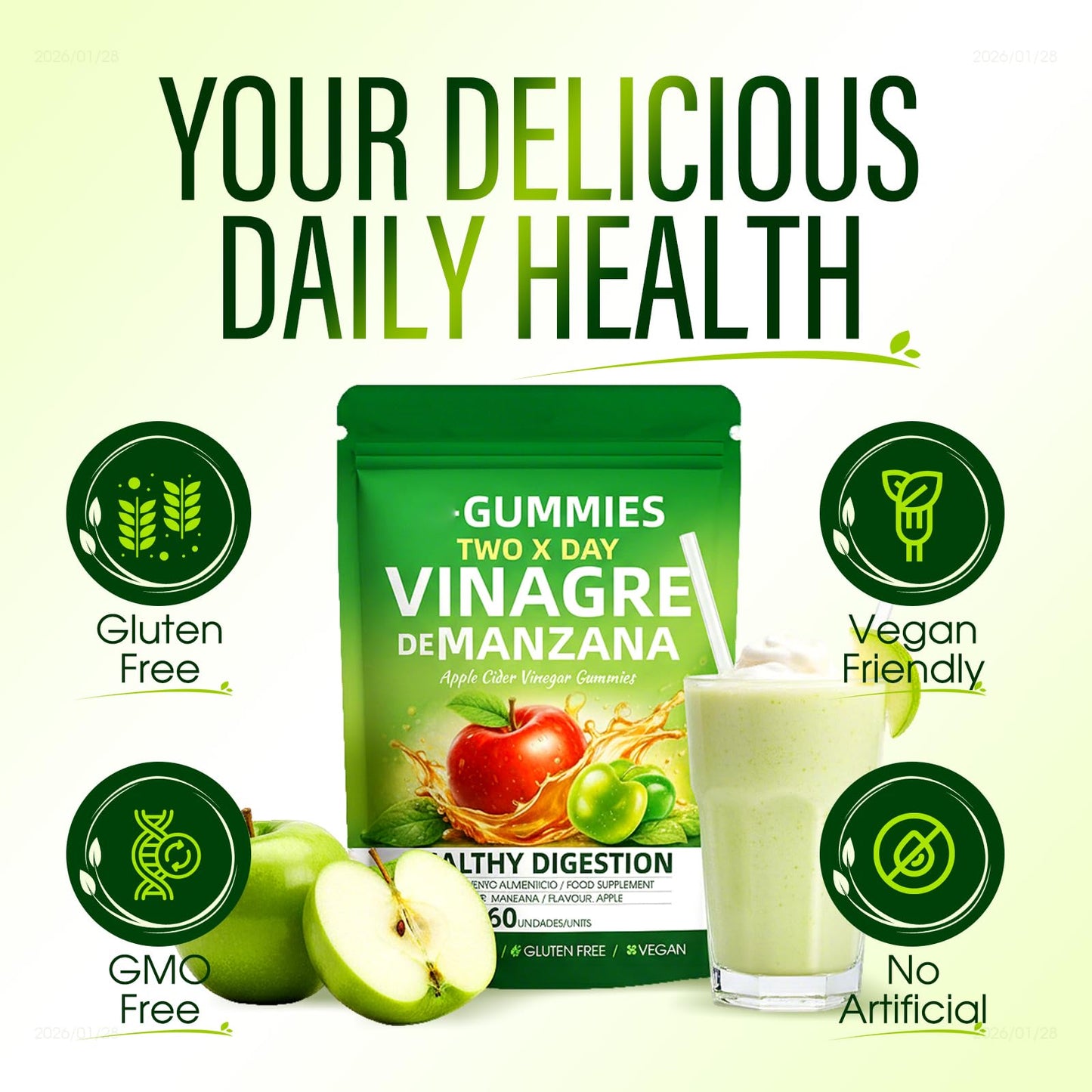 AQILUN Apple Cider Vinegar Gummies with The Mother 60 Count