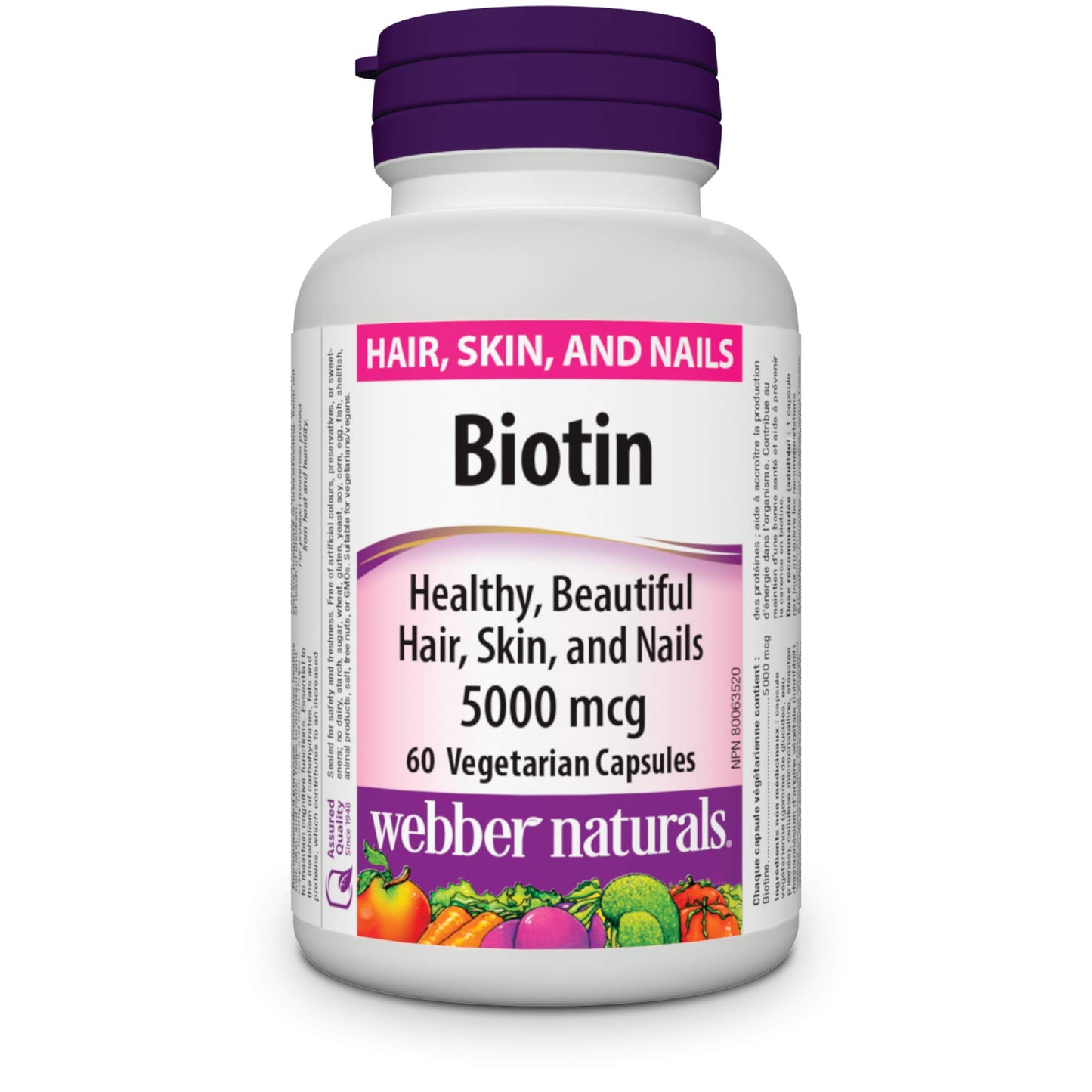 Webber Naturals Biotin 5000 mcg Vegetarian Capsules, 60 Capsules