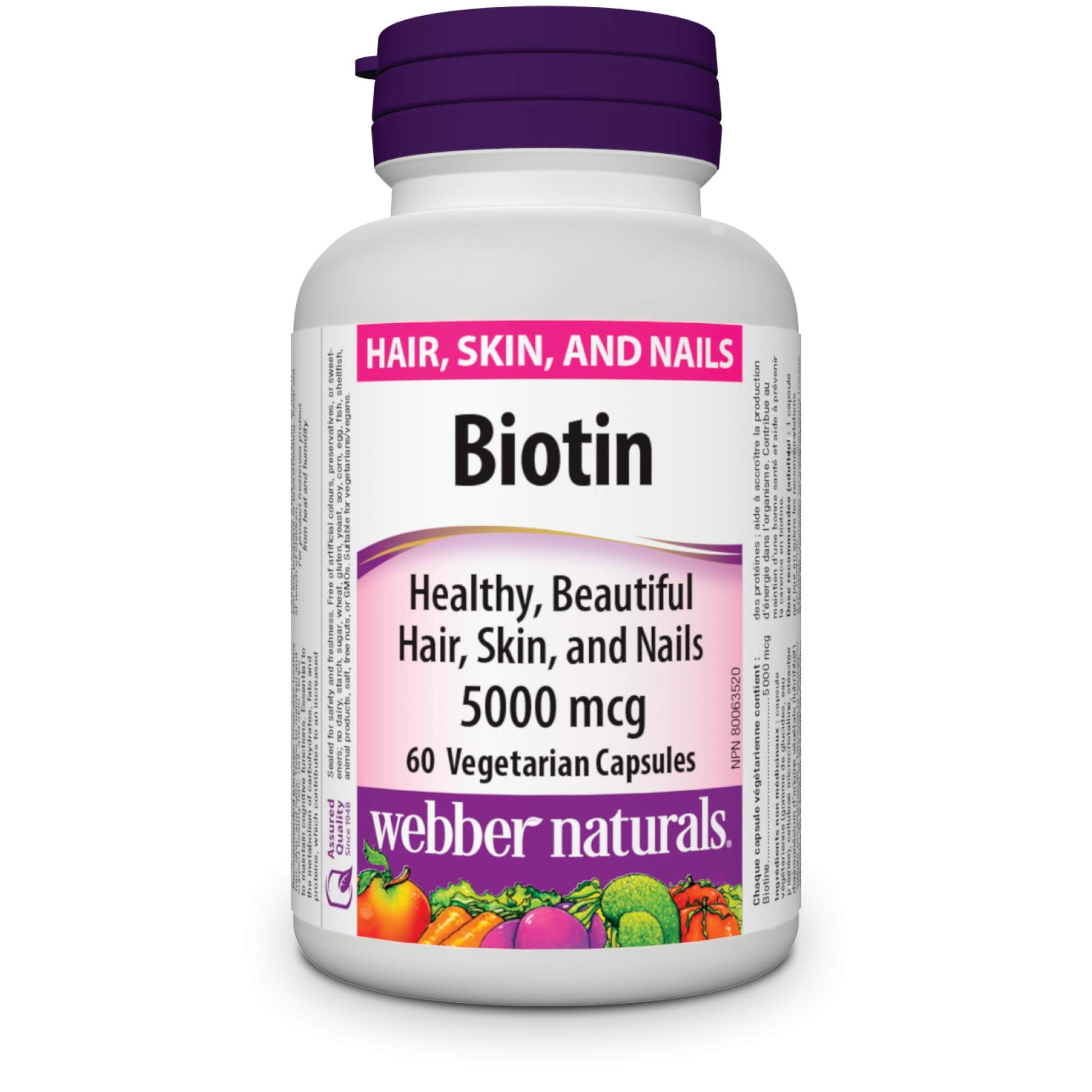 Webber Naturals Biotin 5000 mcg Vegetarian Capsules, 60 Capsules