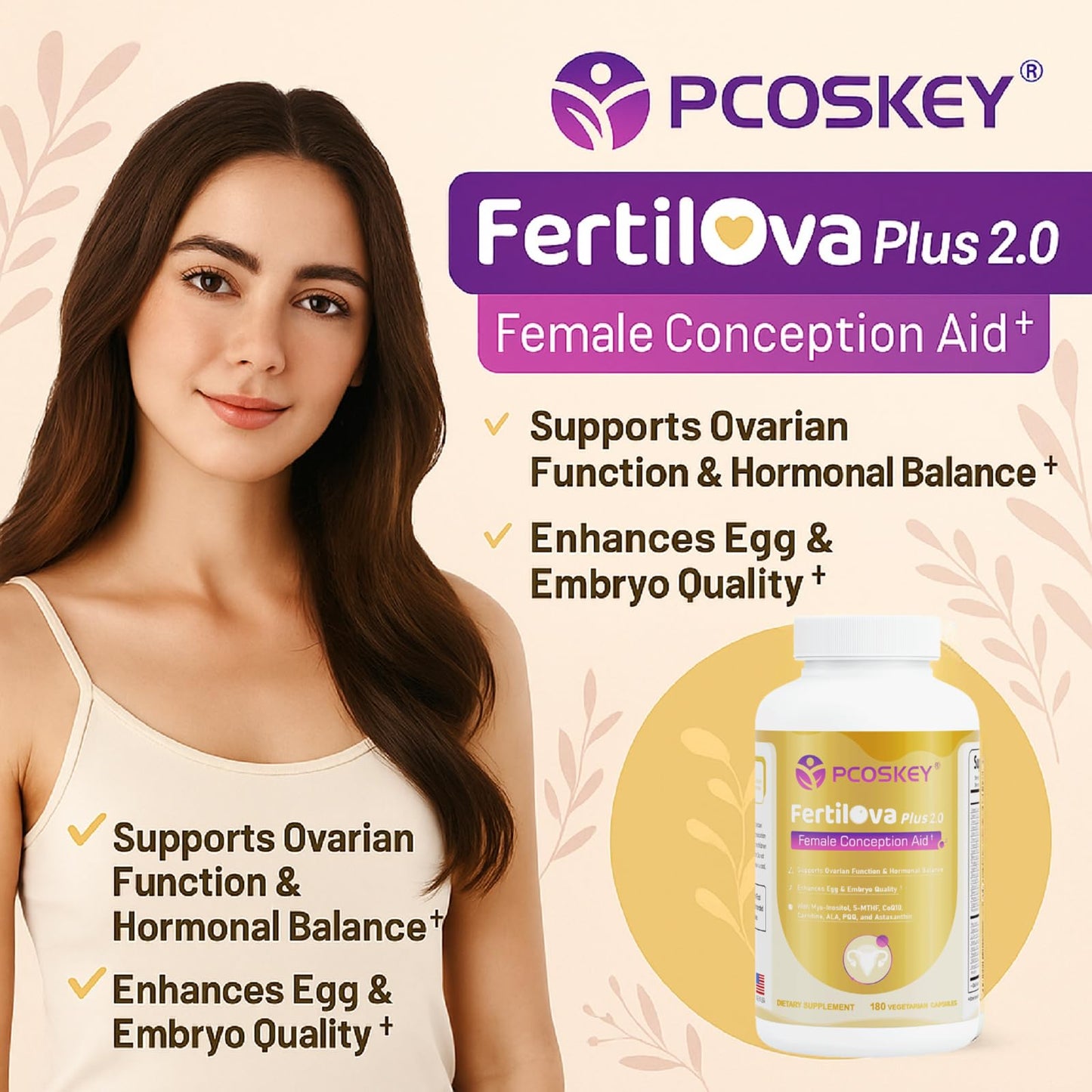 PCOSKEY Fertilova Plus 2.0 Female Fertility Supplement Myo-Inositol, CoQ10, 5-MTHF Capsules 120