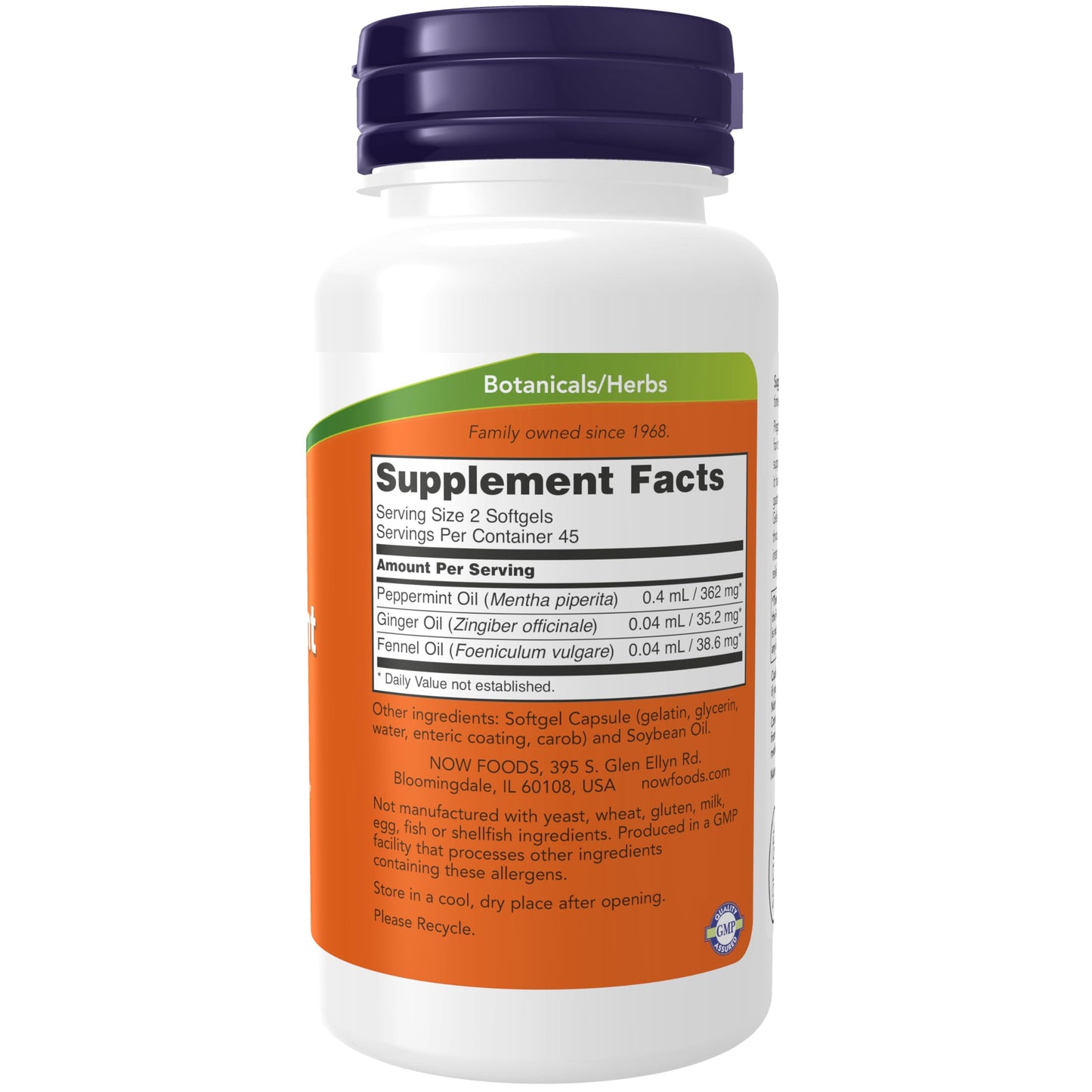 NOW Foods Peppermint Gels with Ginger & Fennel Oils Enteric Coated Digestive Support Softgels, 90 Count