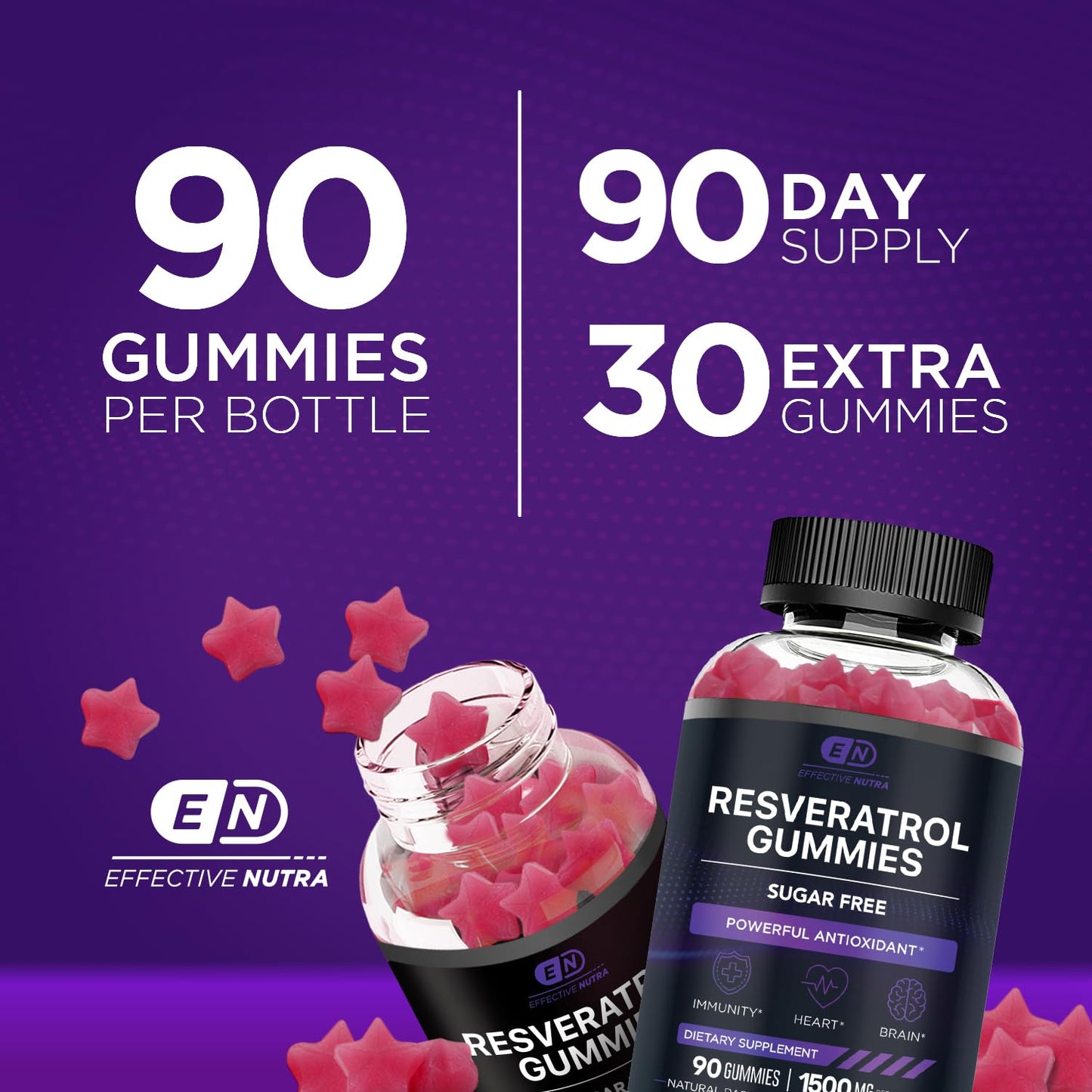 Effective Nutra Resveratrol Gummies 1500mg Raspberry Watermelon, 90 Count