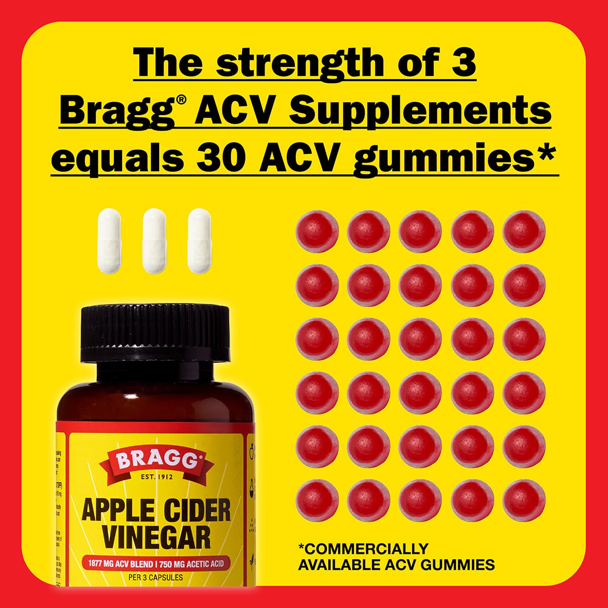 Bragg Organic Apple Cider Vinegar Capsules with Vitamin D and Zinc, 90 Count