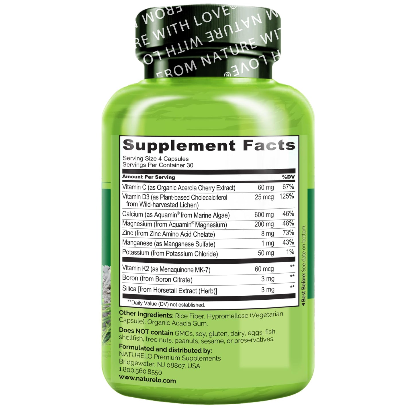 NATURELO Calcium 600mg Supplement for Bone Strength with Vitamin D3, 120 Capsules