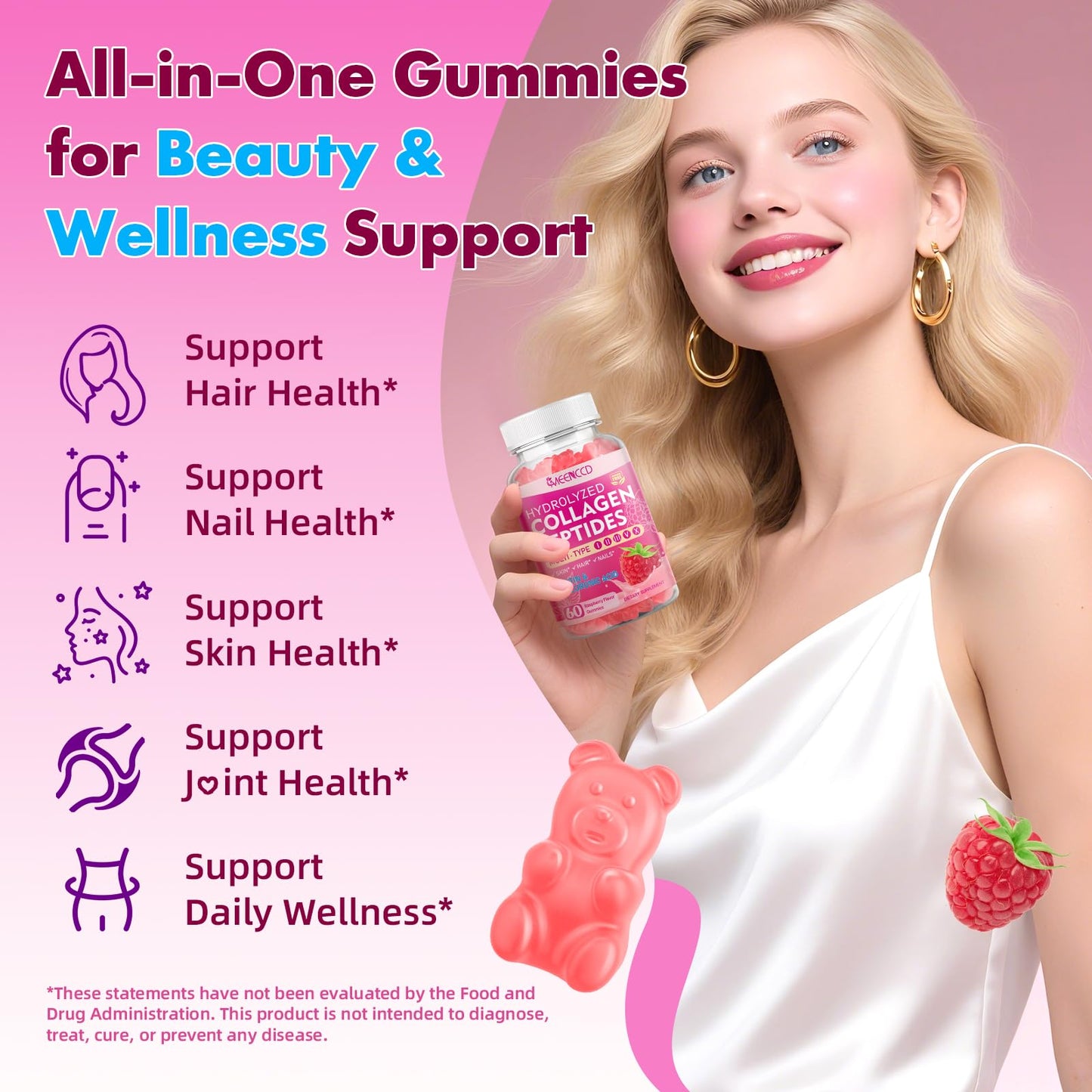 MEENCCD Hydrolyzed Collagen Peptides Gummies 120 Count