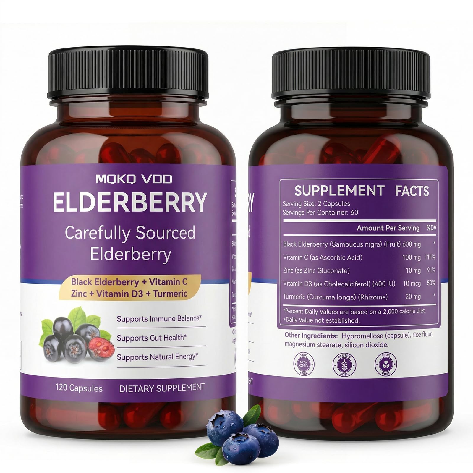 MQKQ VDD Elderberry Immune Support Capsules, 120 Count