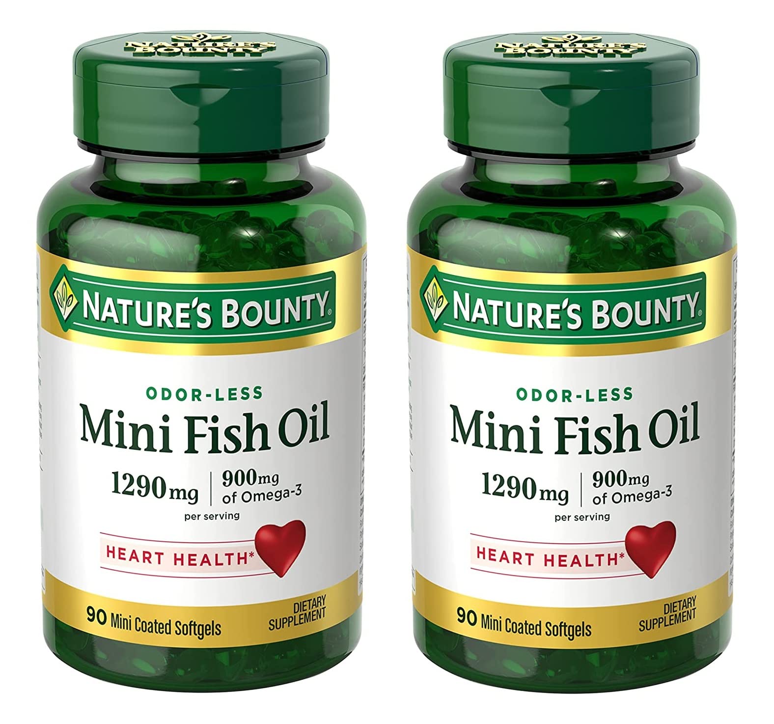Nature's Bounty Mini Fish Oil Softgels 1290 mg Omega-3 Supports Heart Health Odor-Less, 180 Softgels