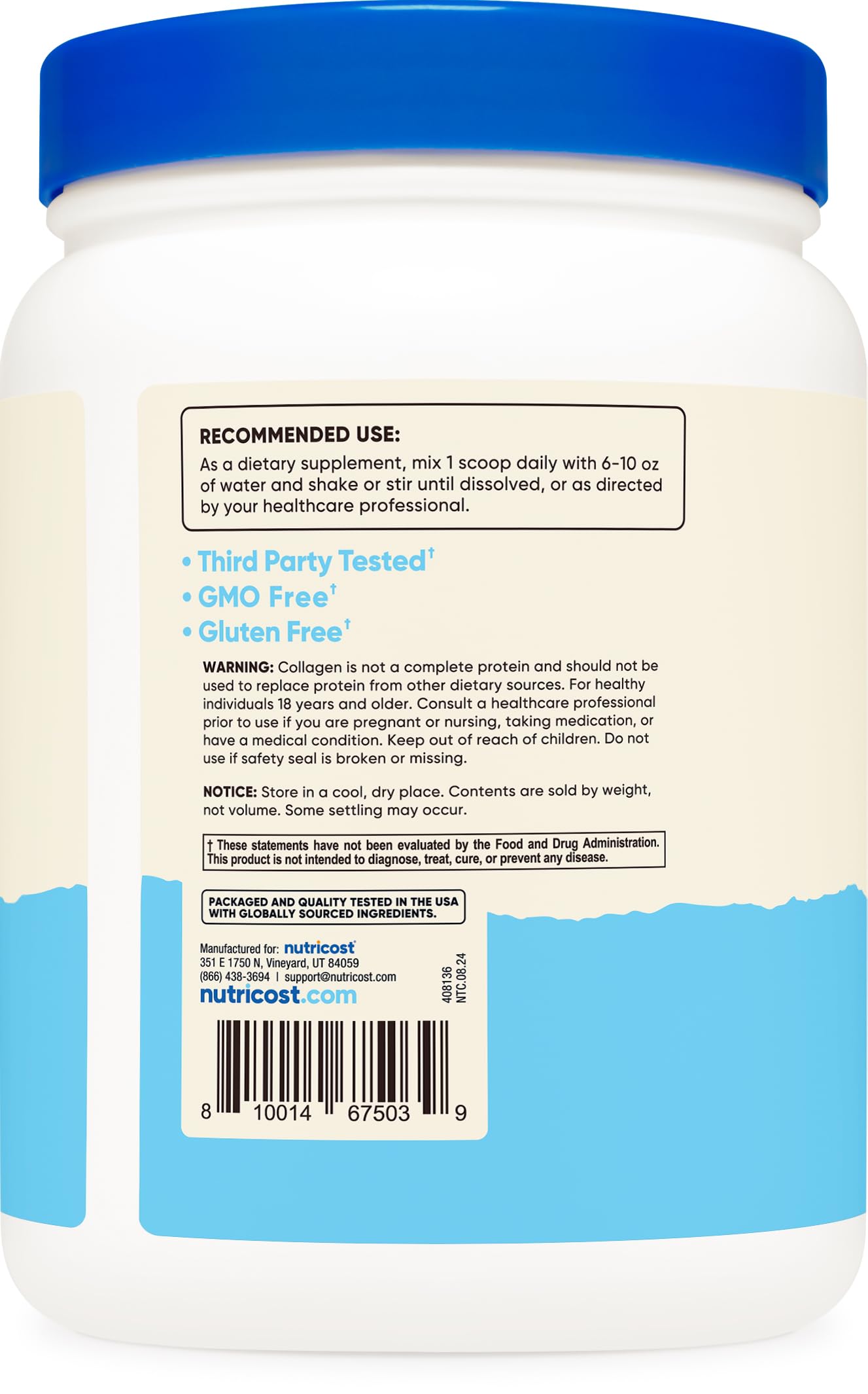 Nutricost Pure Collagen Hydrolysate (Bovine) Powder, 32 Servings