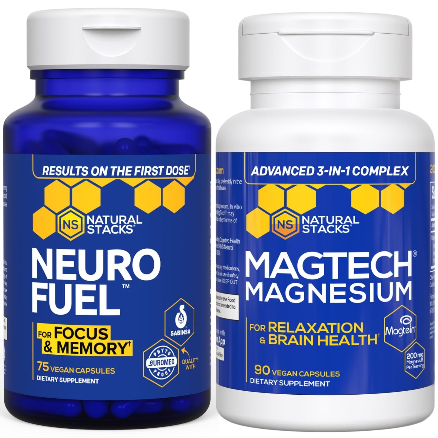 Natural Stacks MagTech Magnesium + NeuroFuel Nootropic Bundle, 165 Capsules