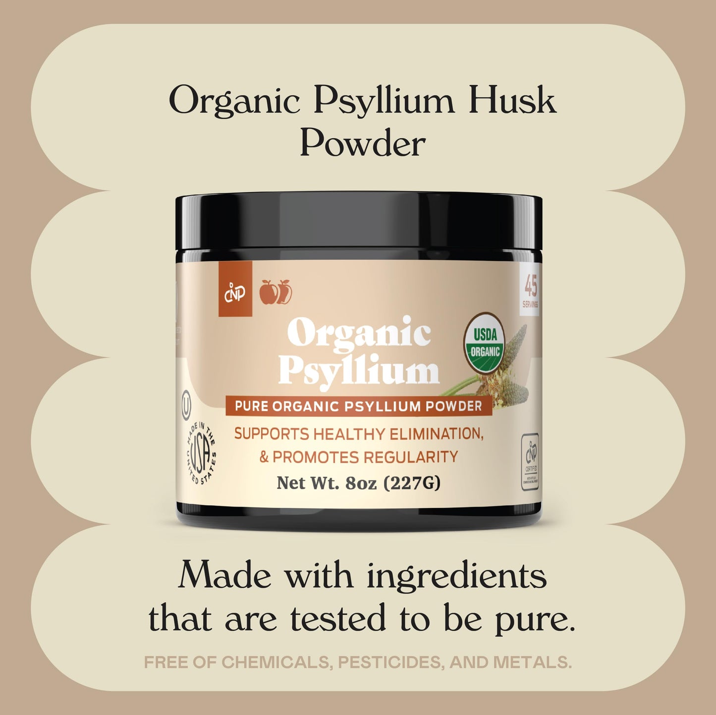 Complete Natural Products Organic Psyllium Husk Powder & Fiber Supplement Bulk Pure Organic Whole Unflavored Psyllium Seed, 8 Ounce