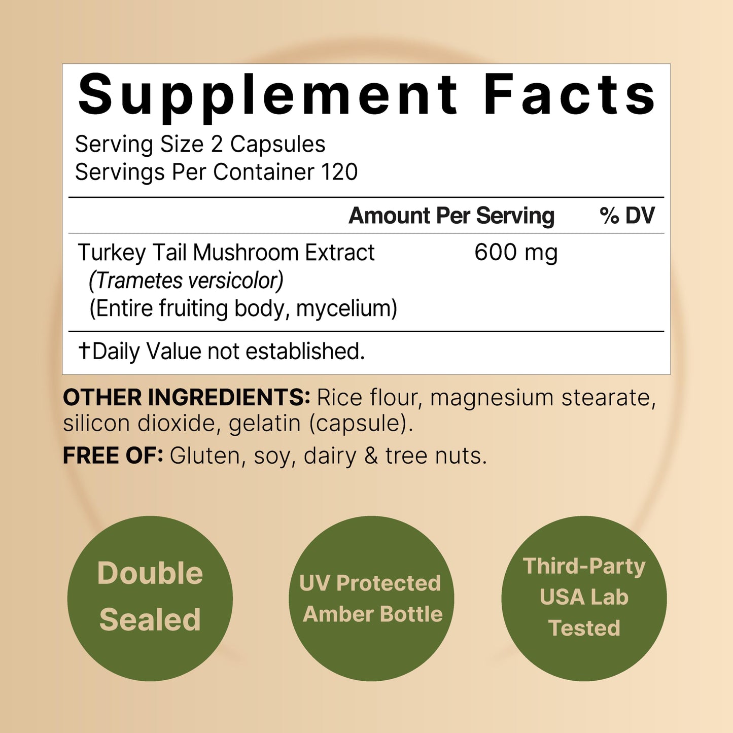 NatureBell Turkey Tail Mushroom Extract Capsules, 600mg per serving, 240 Count