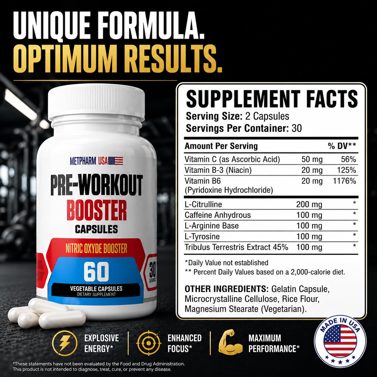 MetpharmUSA Advanced Pre-Workout Formula Booster Capsules, 60 Count