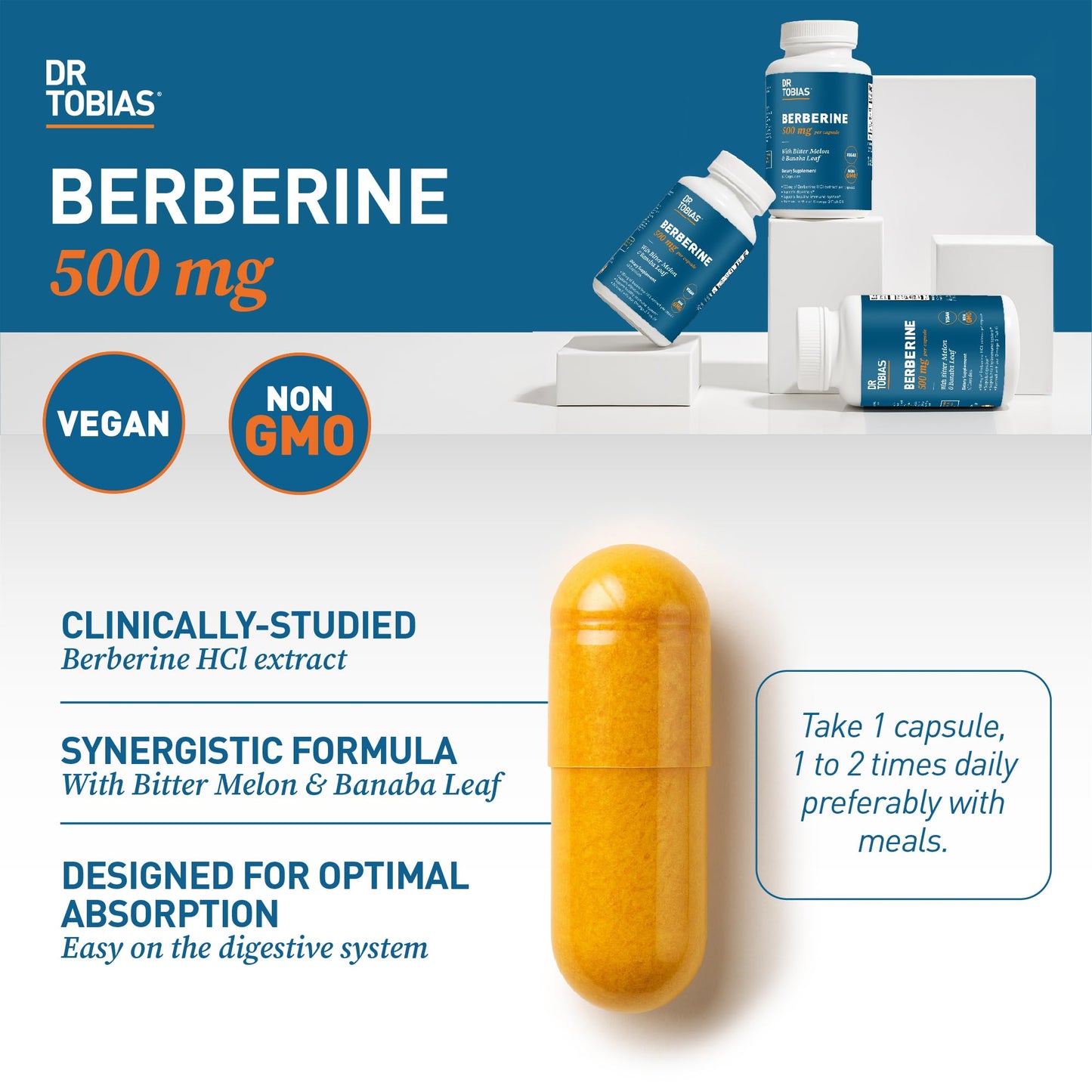 Dr. Tobias Berberine 500 mg with Bitter Melon & Banaba, 60 Capsules