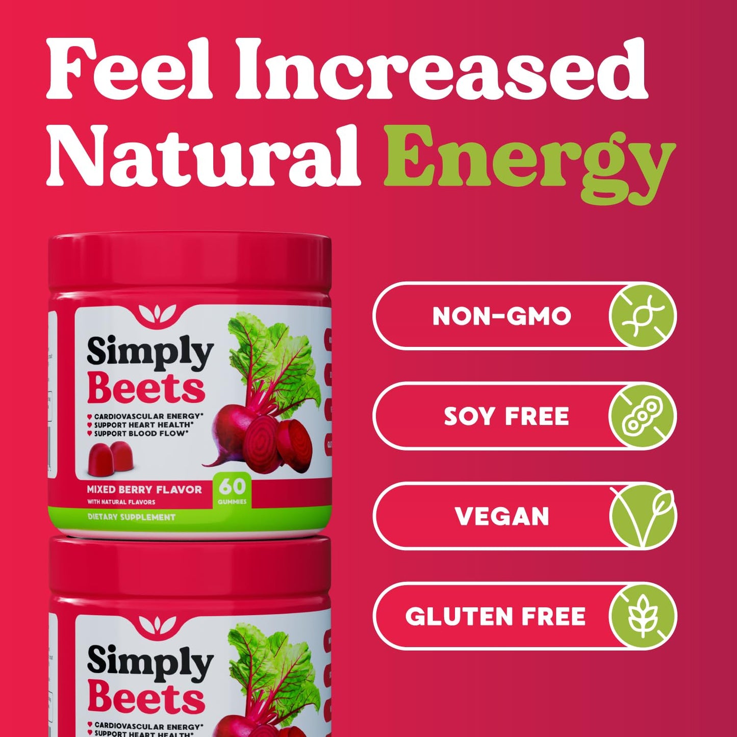 Simply Beets Beet Gummies with CoQ10 & Grape Seed Extract, Gummy, 60 Count