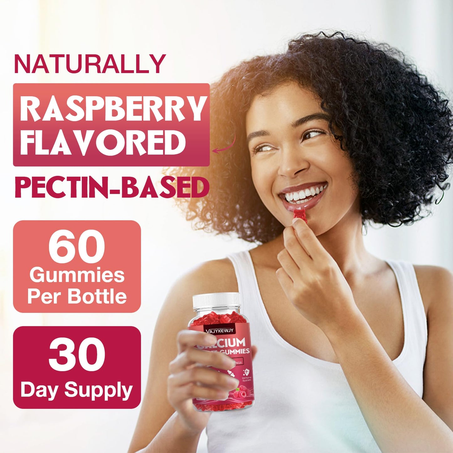 VAJYKEWJY Calcium Citrate Gummies 1200mg for Adults & Kids - Bone & Teeth Support, Easy Absorption, Raspberry Flavor, Non-GMO, Gluten Free, Vegan - 2 Count