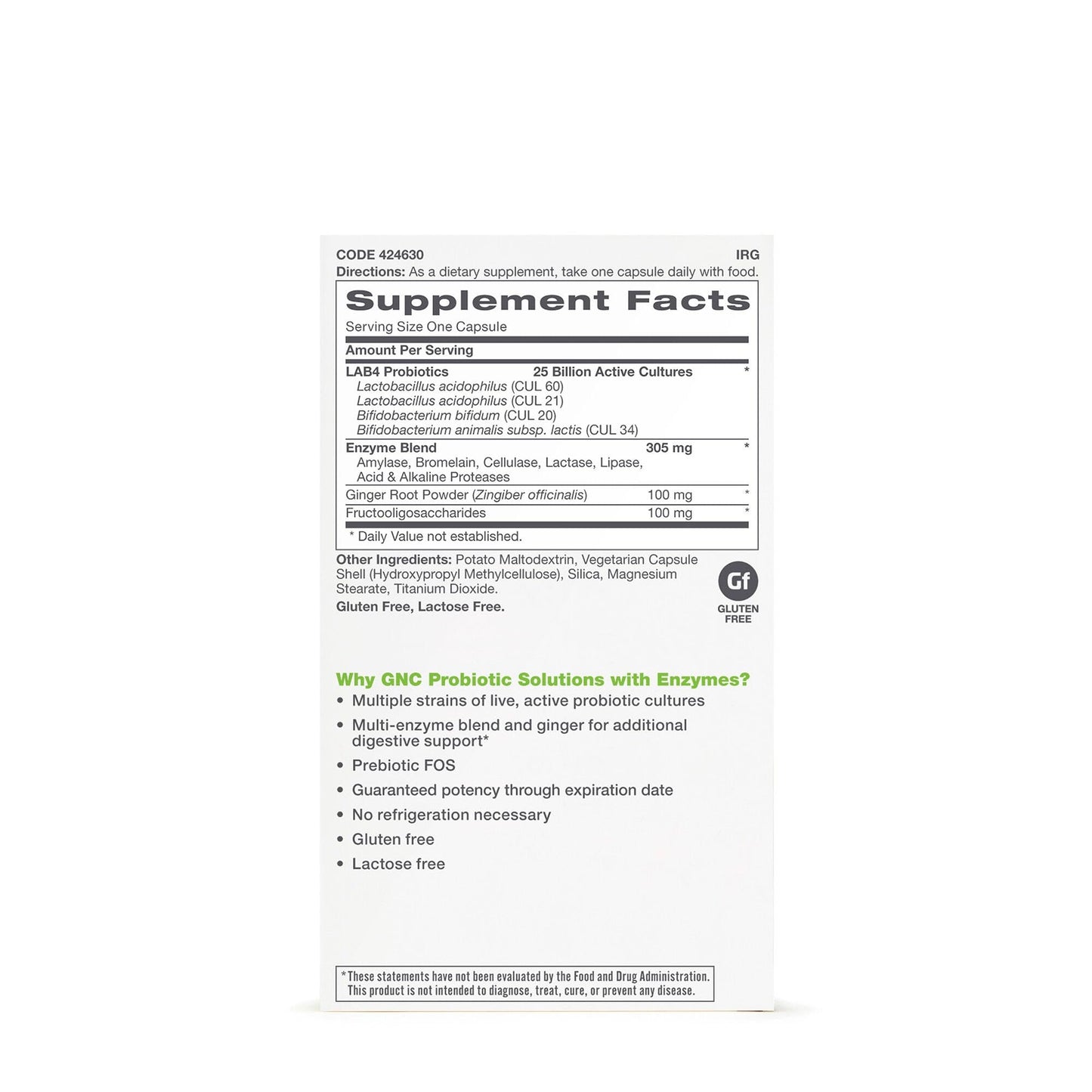 GNC Probiotic Solutions with Enzymes 25 Billion CFUs Capsule, 30 Count