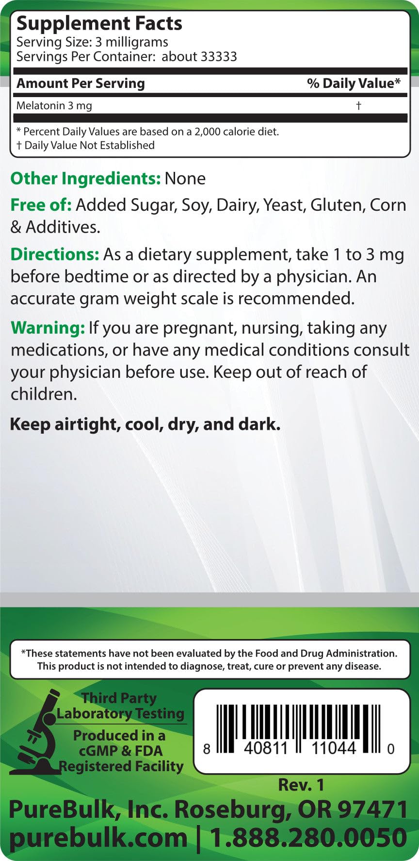 PureBulk Melatonin Powder 3.53 oz