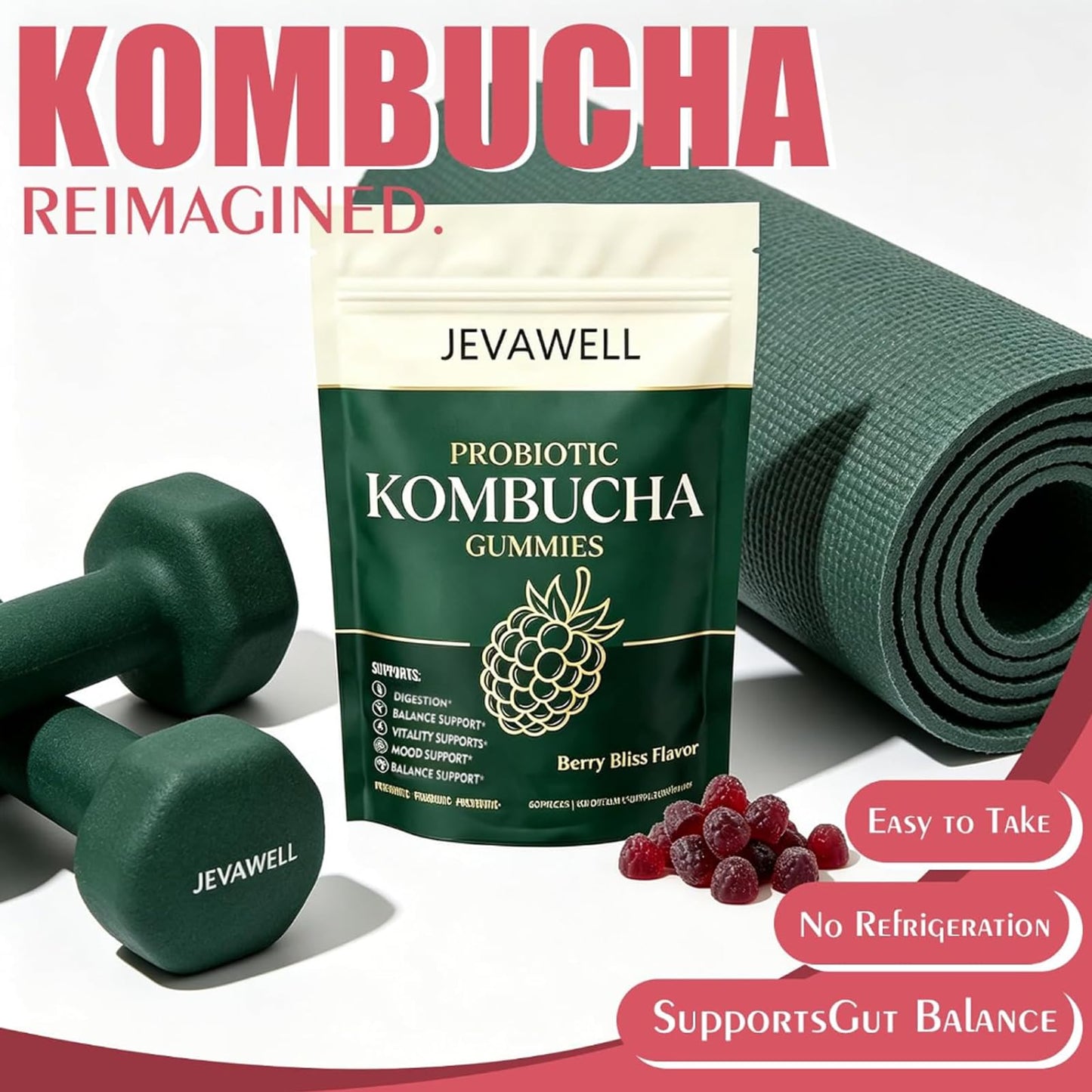 MACELY Jevawell Probiotic Kombucha Gummies, 60 Gummies