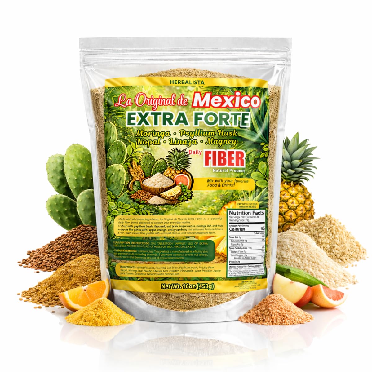 HERBALISTA La Original de Mexico Extra Forte Daily Fiber Powder, 16 oz