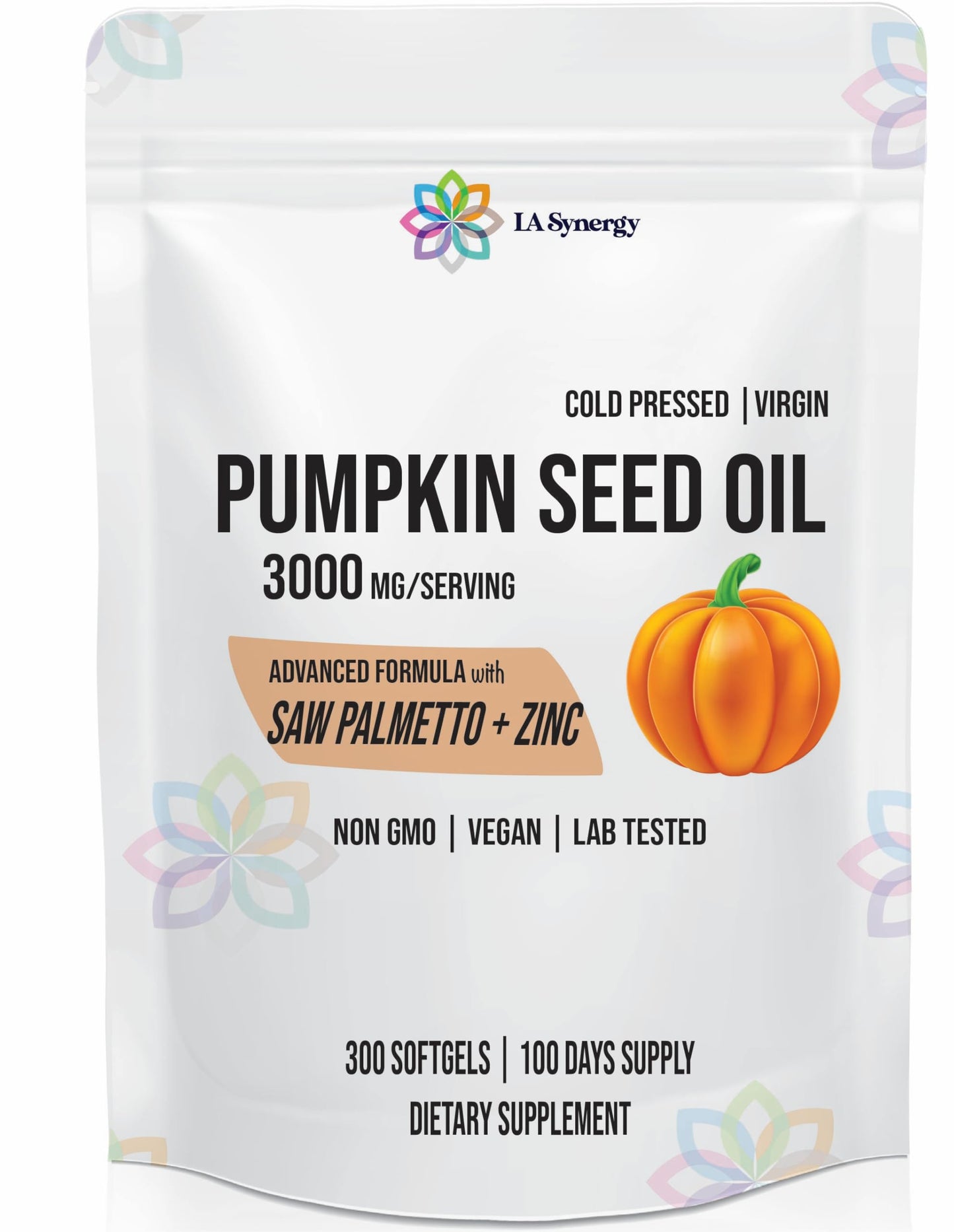 LA Synergy Pumpkin Seed Oil 3000mg 3-in-1 with Saw Palmetto and Zinc Softgels, 300 Count