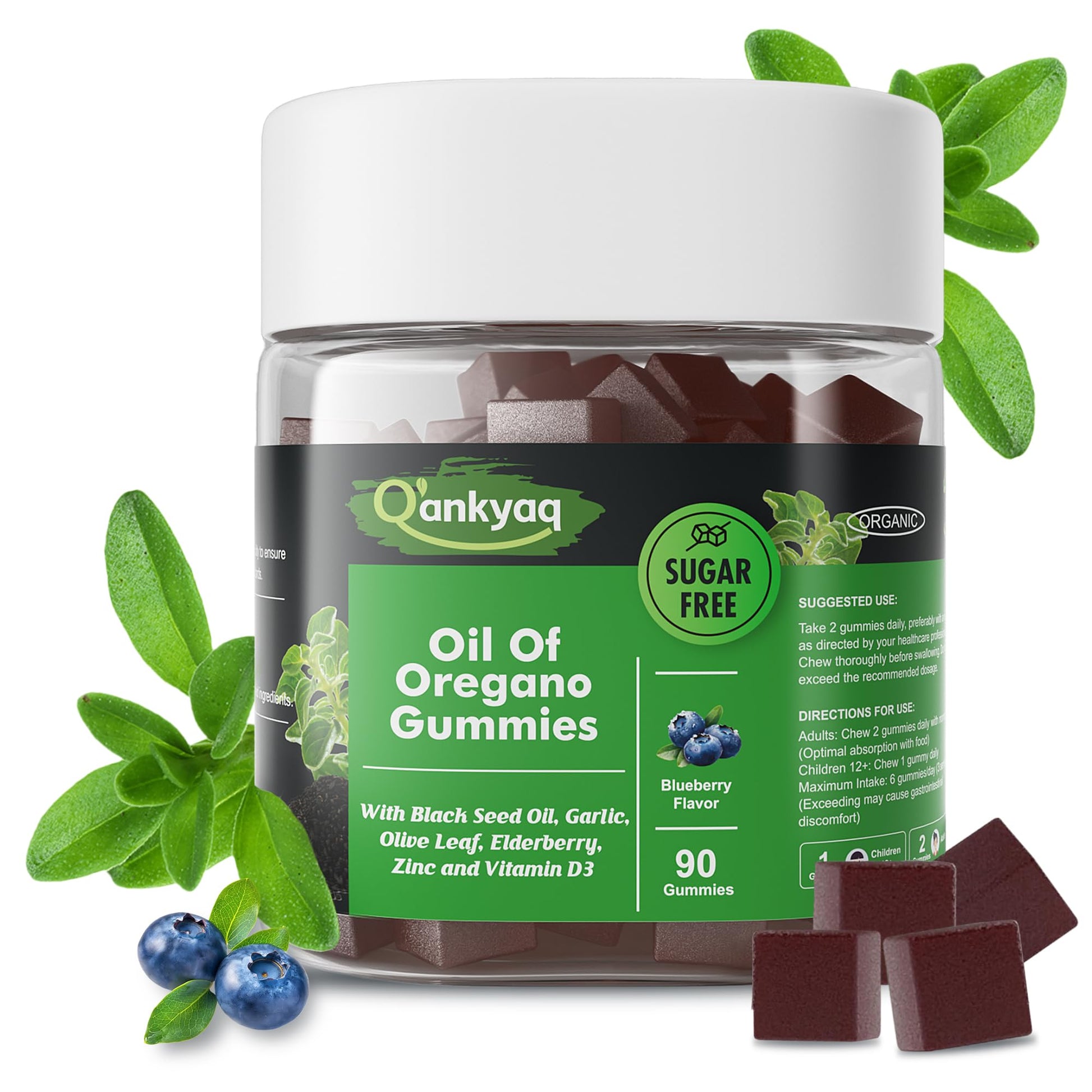 Q'ankyaq Oregano Oil with Black Seed Oil Organic Gummies 90 Count