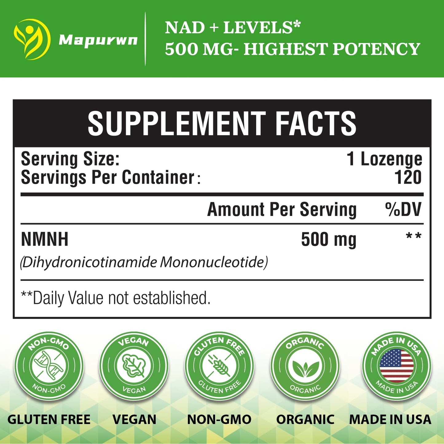 Mapurwn NMNH (Dihydronicotinamide Mononucleotide) NMN Supplement Capsule 120 Count