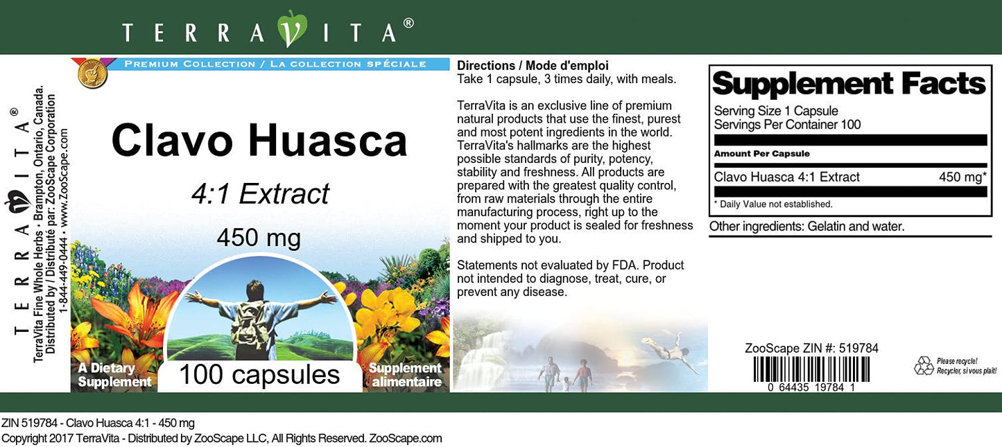 Terravita Clavo Huasca 4:1-450 mg 100 Capsules