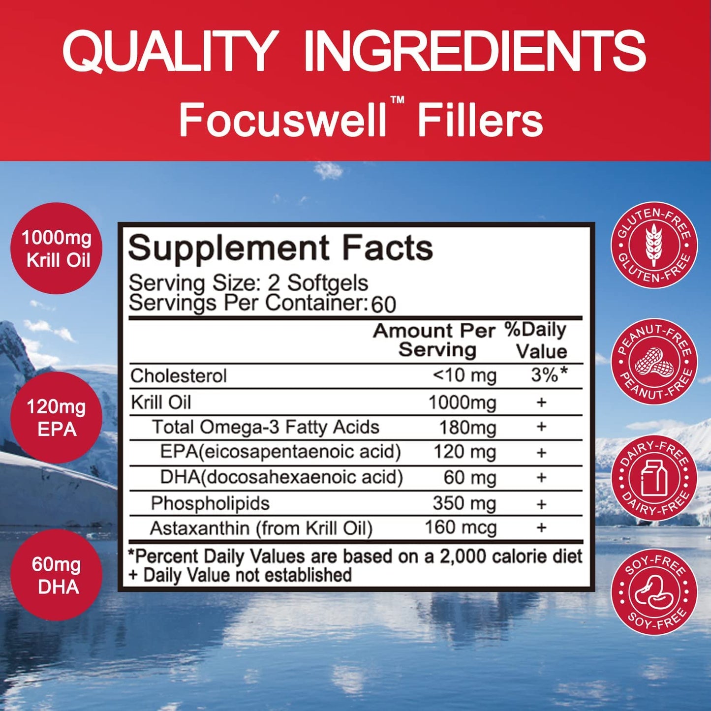 EAZGOO Antarctic Krill Oil 1000mg Omega-3 EPA DHA Phospholipids Astaxanthin Softgels 120