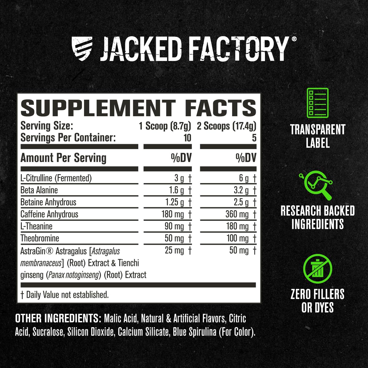 Jacked Factory NitroSurge Pre-Workout Supplement Powder, Blue Raspberry, 10 Servings