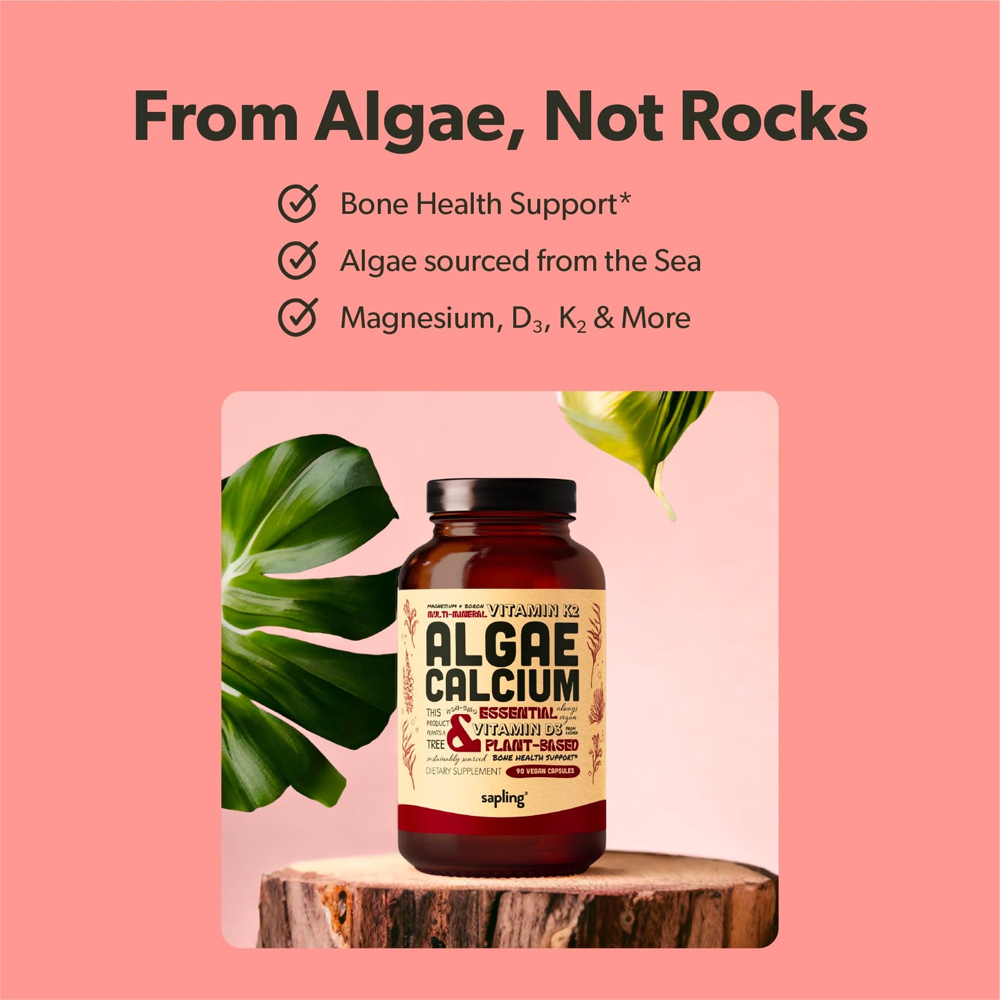 Sapling Algae Calcium & Vegan Vitamin D3 + K2, 2 Capsules